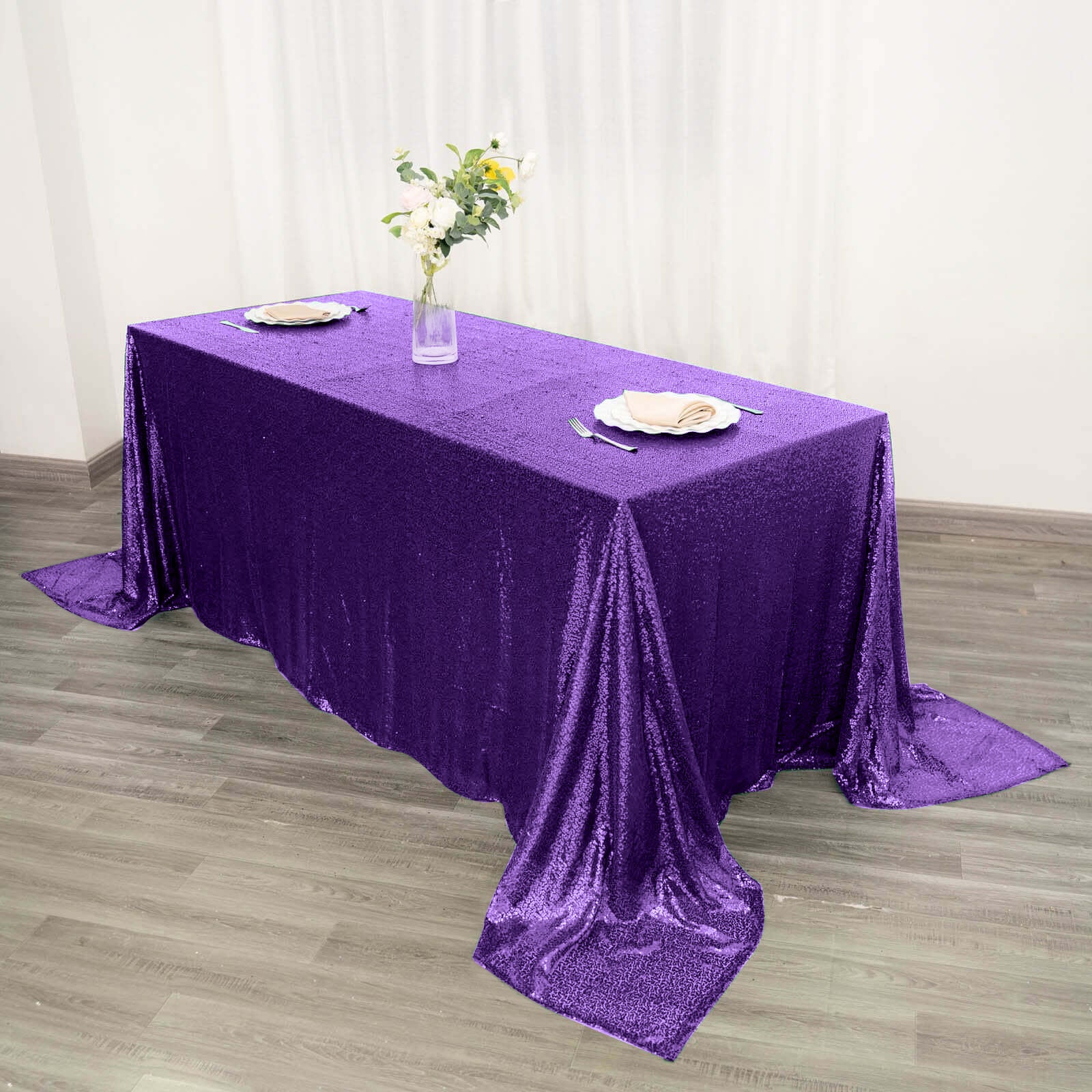 Sequin Rectangle Tablecloth 90"x132" Purple - Seamless Glittering Finish Table Cover - Image 2
