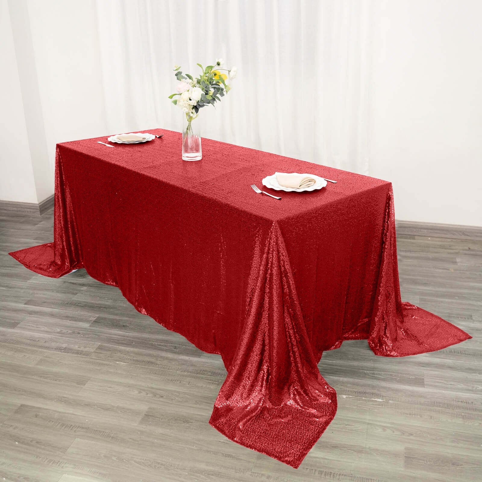 Sequin Rectangle Tablecloth 90"x132" Red - Seamless Glittering Finish Table Cover - Image 2