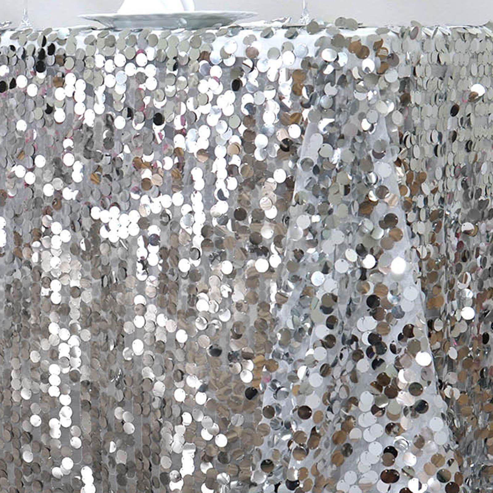 Sequin Rectangle Tablecloth 90"x132" Silver - Big Payette Seamless Table Cover - Image 5