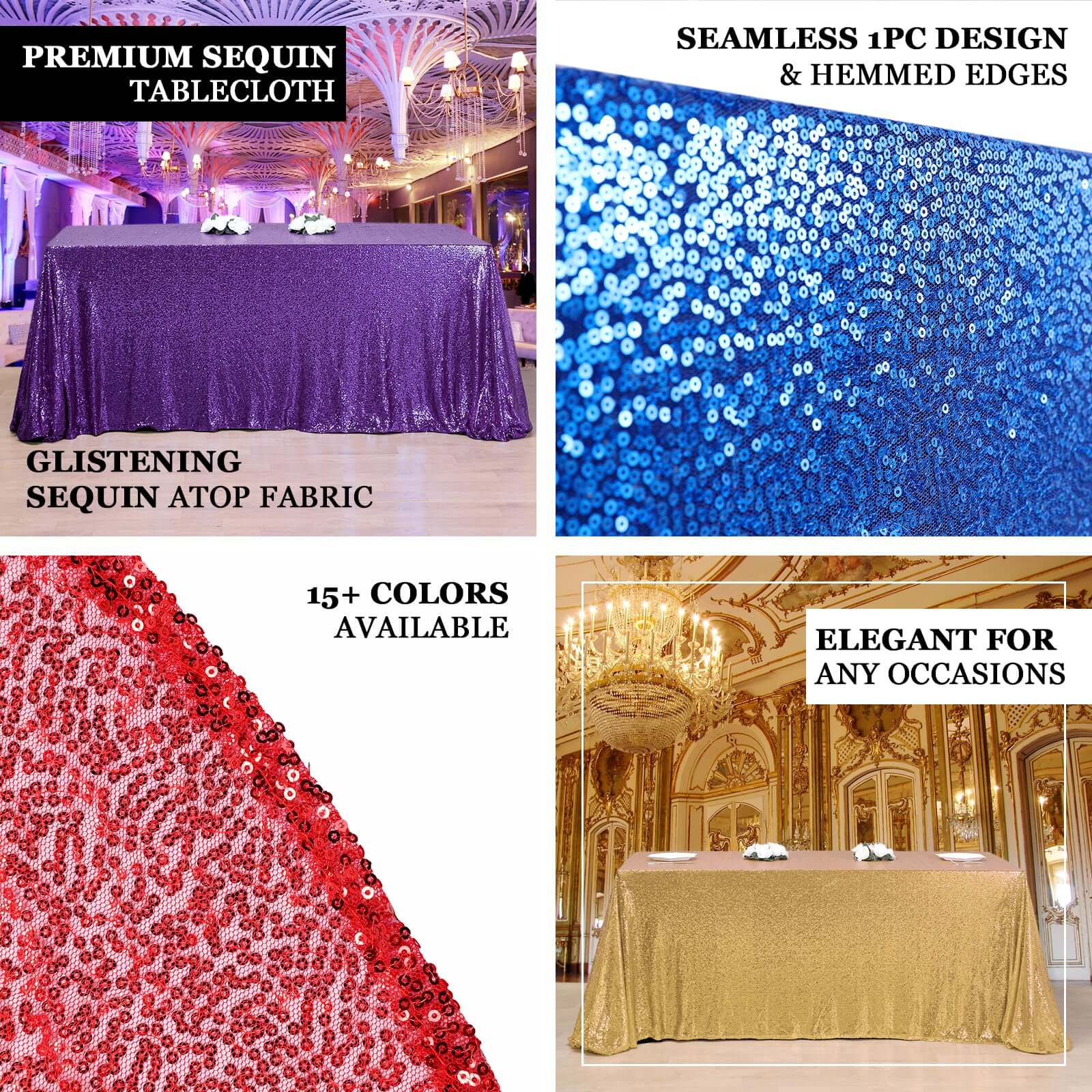 Sequin Rectangle Tablecloth 90"x132" Silver - Seamless Glittering Finish Table Cover - Image 3