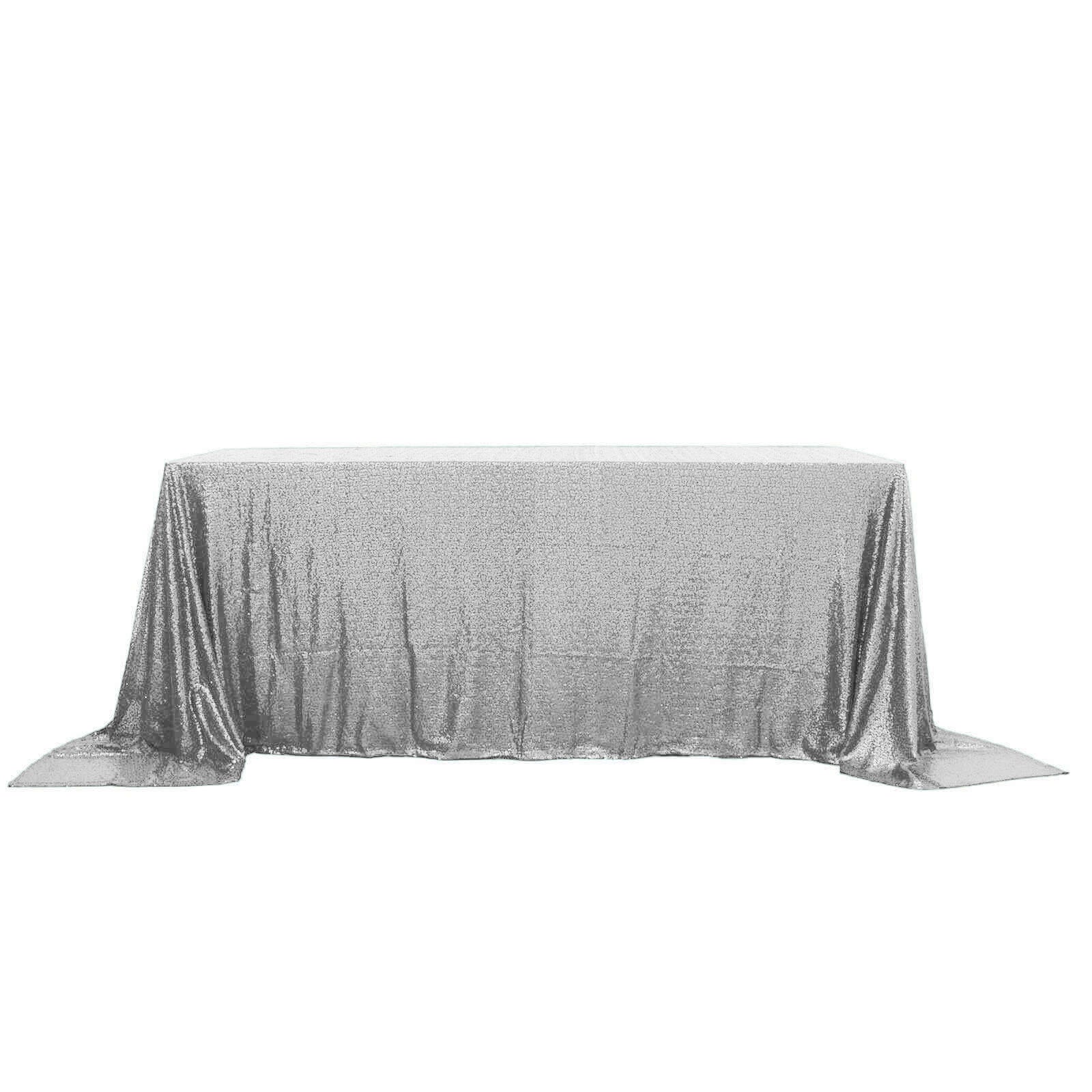Sequin Rectangle Tablecloth 90"x132" Silver - Seamless Glittering Finish Table Cover - Image 5