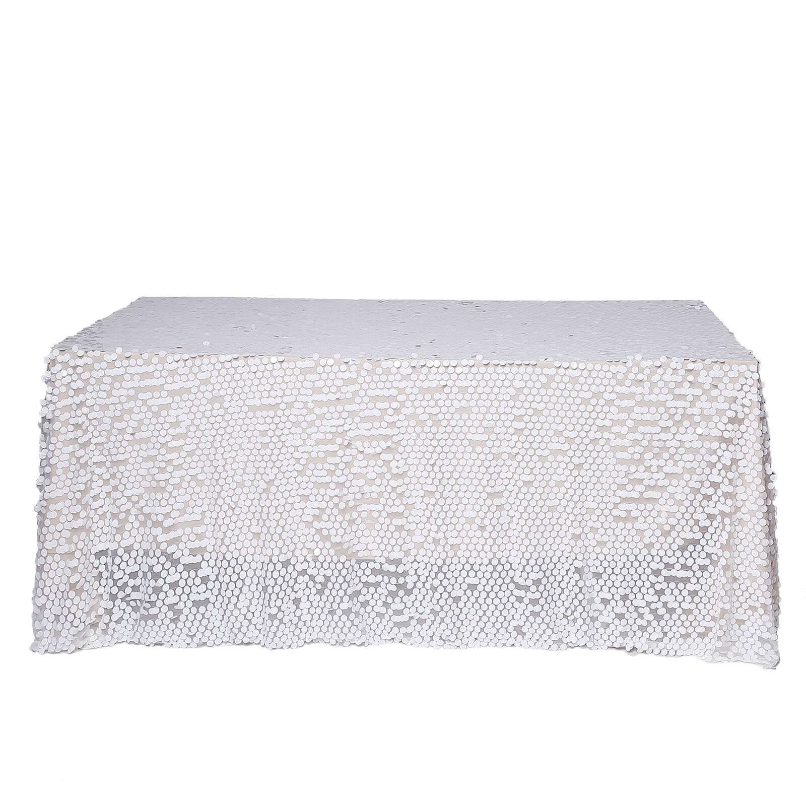 Sequin Rectangle Tablecloth 90"x132" White with Big Payette Design - Seamless Glittering Decor for Weddings - Image 7