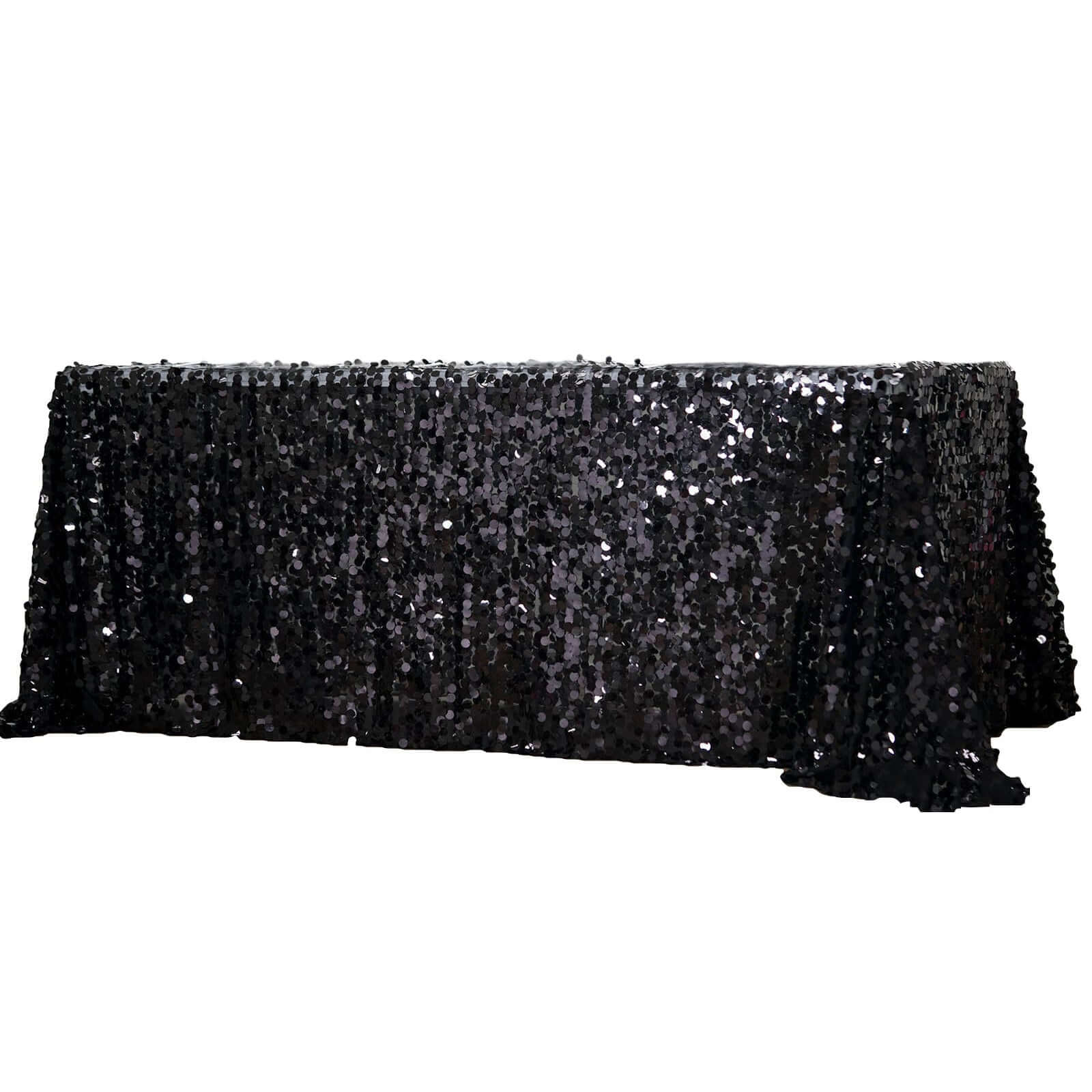 Sequin Rectangle Tablecloth 90"x156" Black - Big Payette Seamless Table Cover - Image 7