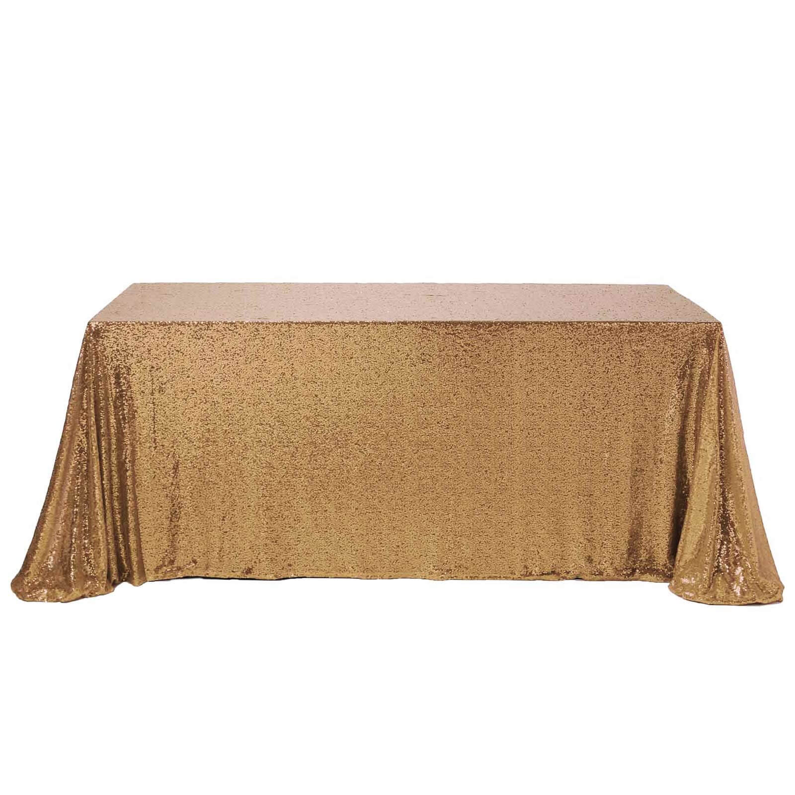 Sequin Rectangle Tablecloth 90"x156" Gold with Seamless Shimmering Finish - Refined Decor for Weddings - Image 5