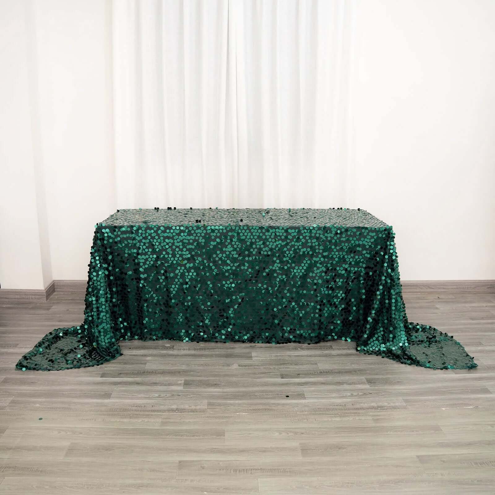 Sequin Rectangle Tablecloth 90"x156" Hunter Emerald Green - Big Payette Seamless Table Cover