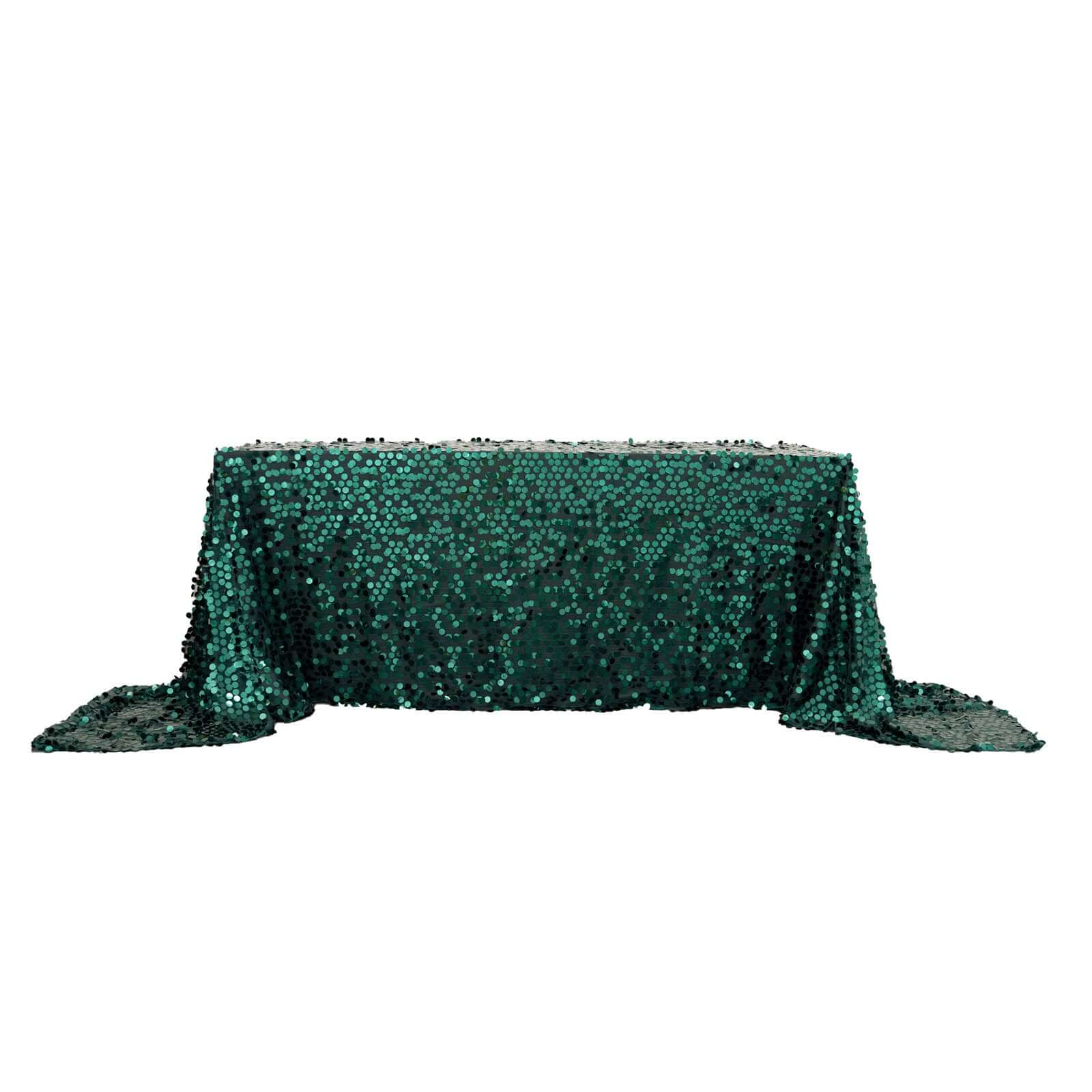 Sequin Rectangle Tablecloth 90"x156" Hunter Emerald Green - Big Payette Seamless Table Cover - Image 7