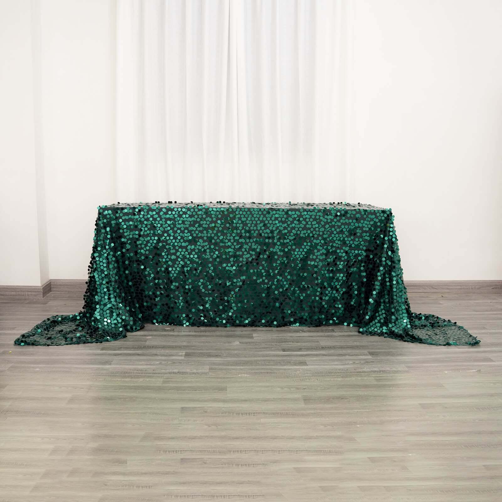 Sequin Rectangle Tablecloth 90"x156" Hunter Emerald Green - Big Payette Seamless Table Cover - Image 9