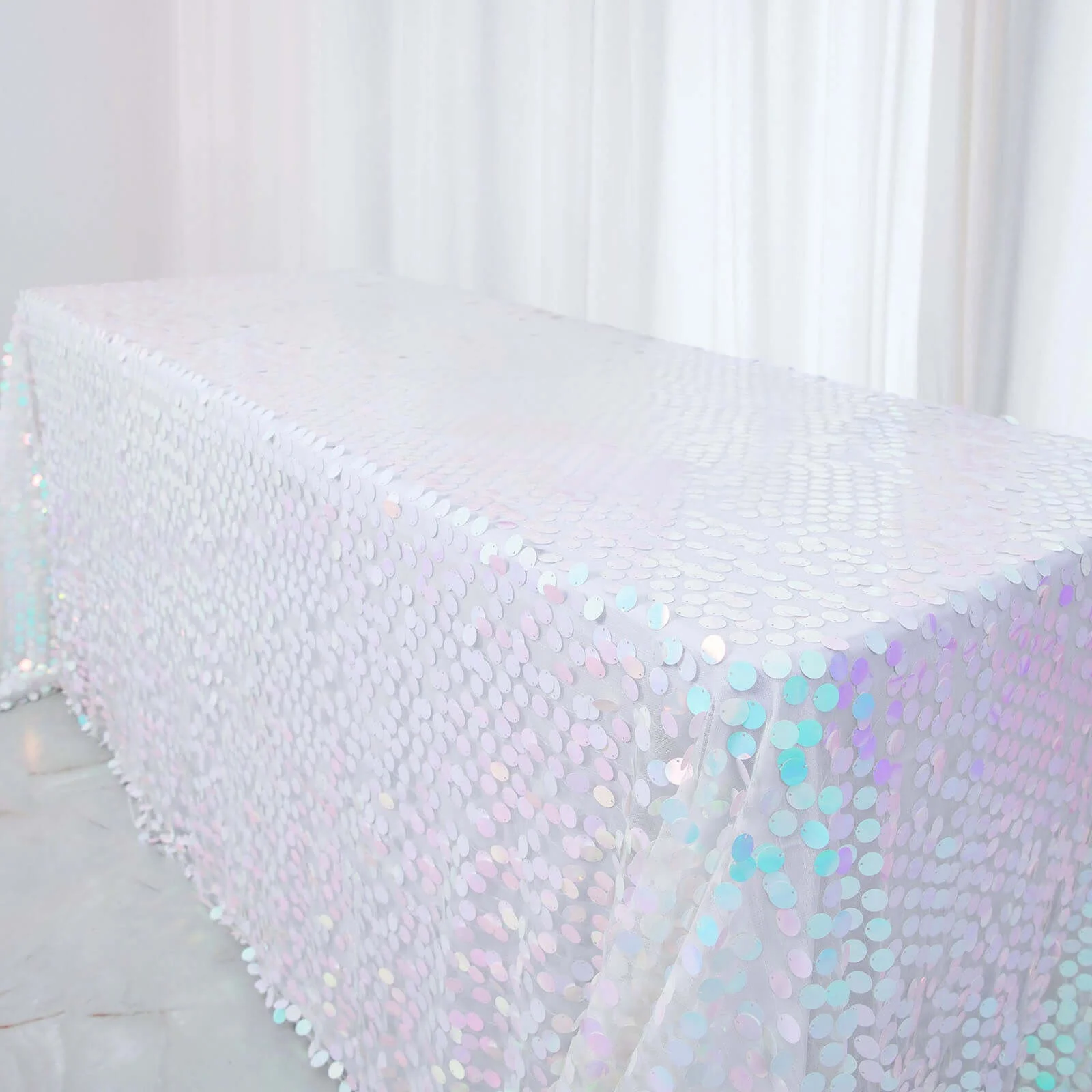 Sequin Rectangle Tablecloth 90"x156" Iridescent Blue - Big Payette Seamless Table Cover