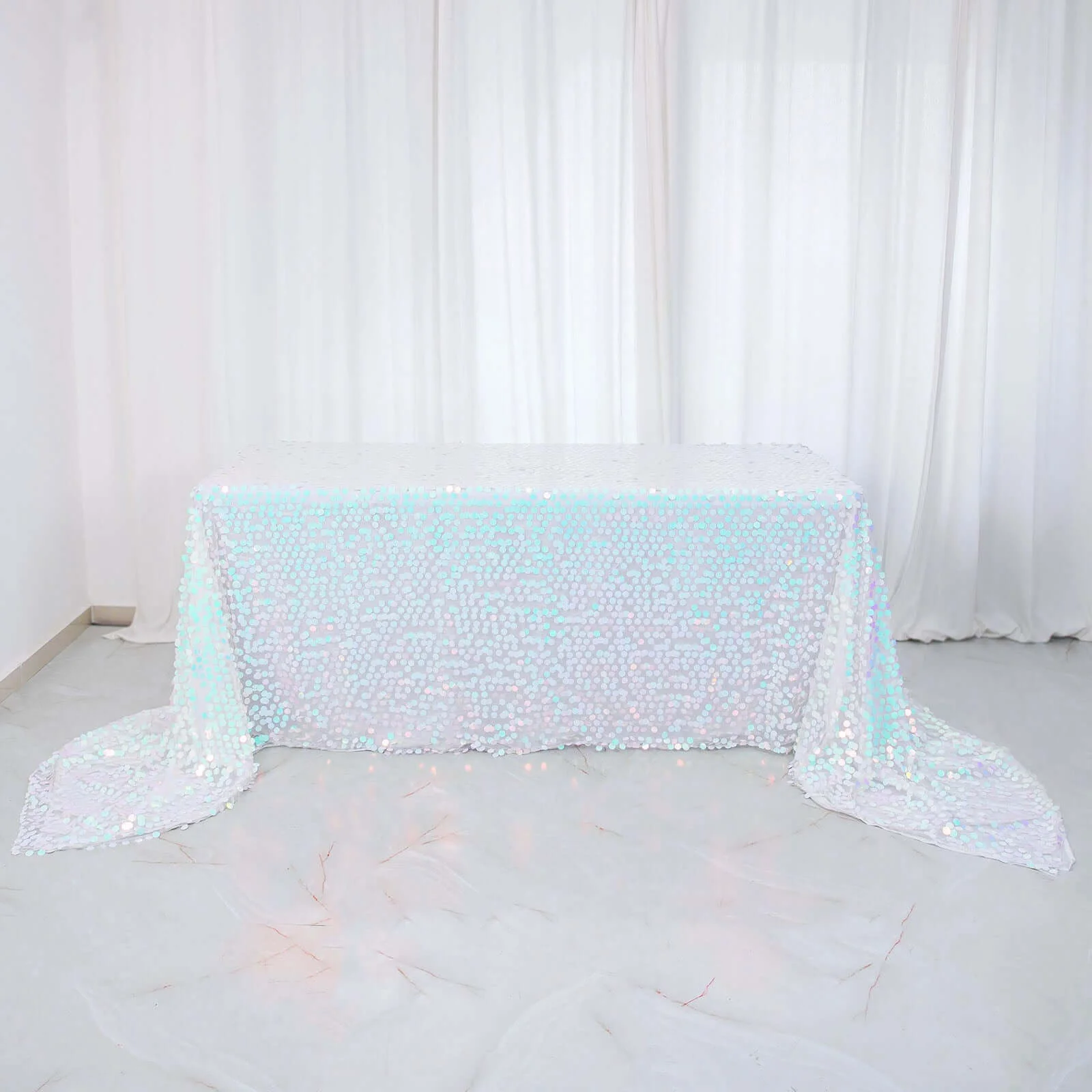 Sequin Rectangle Tablecloth 90"x156" Iridescent Blue - Big Payette Seamless Table Cover - Image 2