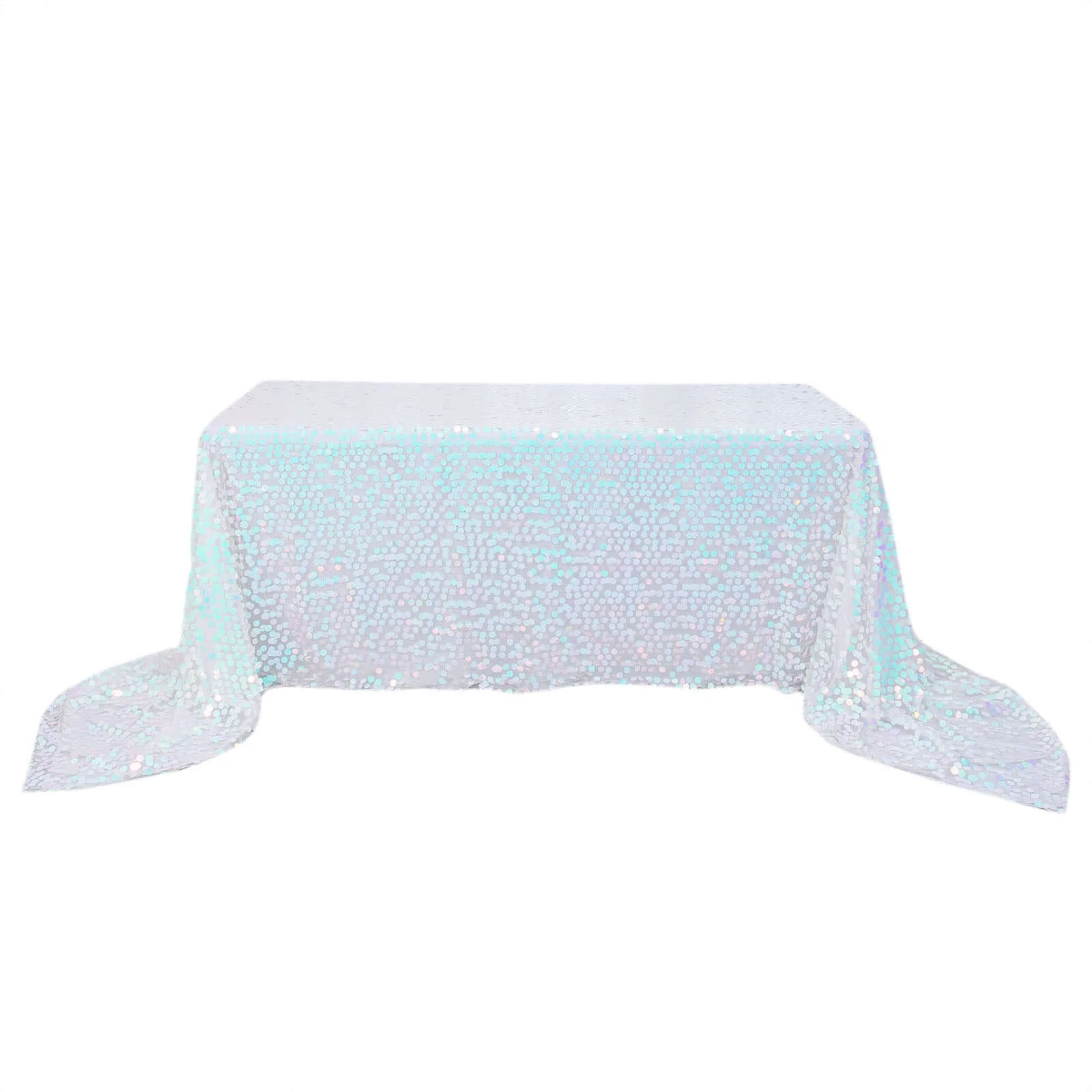 Sequin Rectangle Tablecloth 90"x156" Iridescent Blue - Big Payette Seamless Table Cover - Image 7