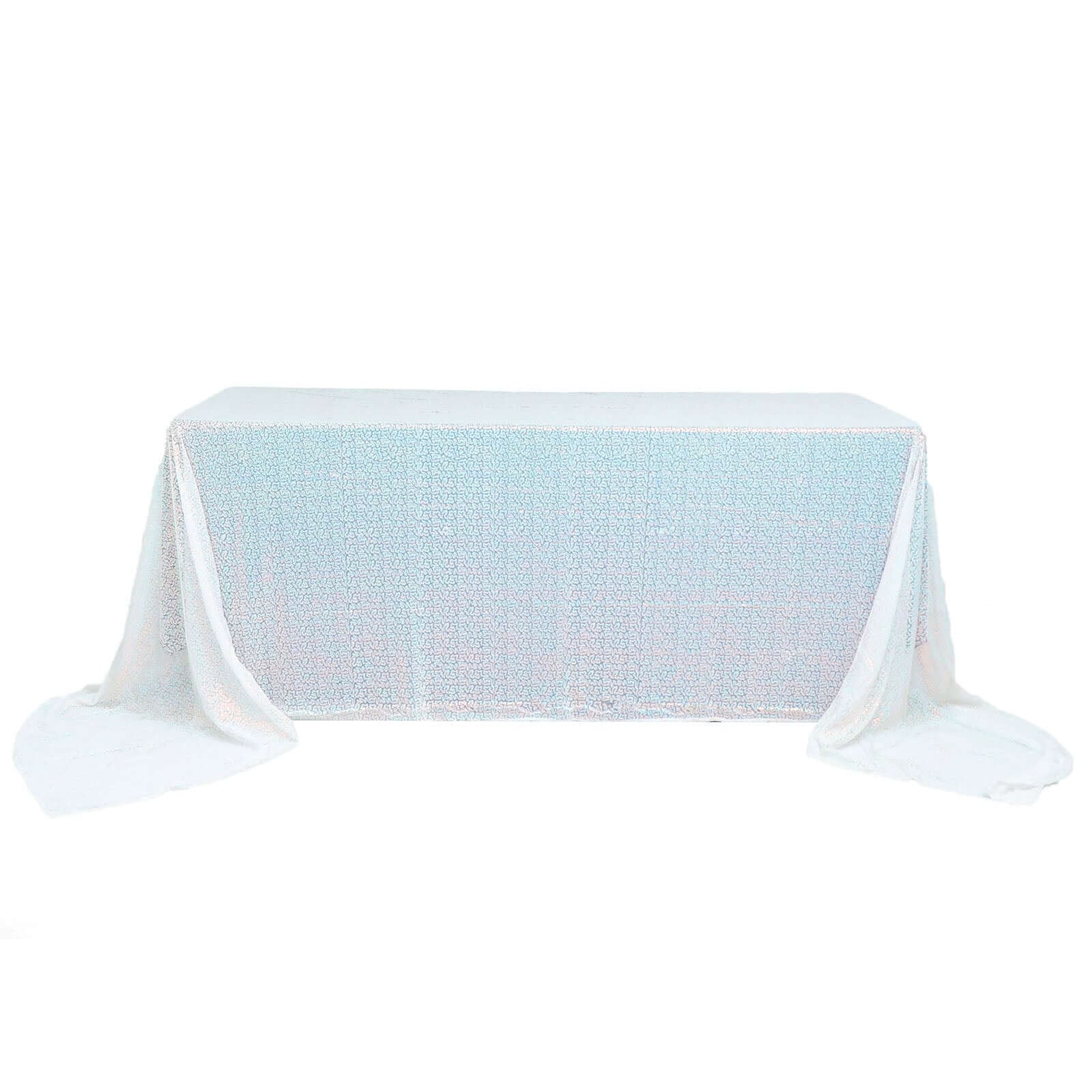 Sequin Rectangle Tablecloth 90"x156" Iridescent Blue - Seamless Shimmering Finish Table Cover - Image 6