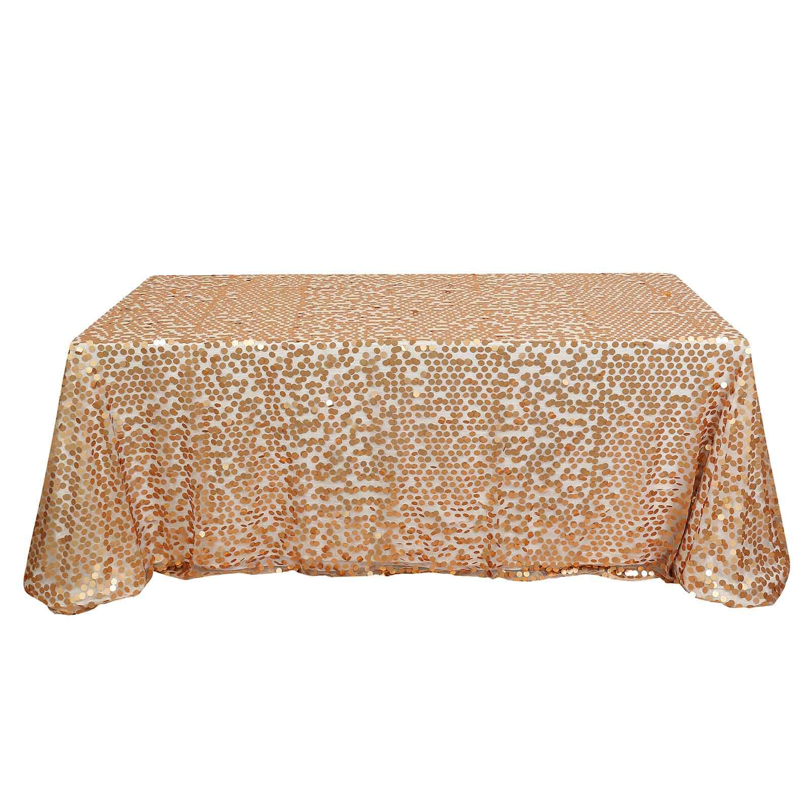 Sequin Rectangle Tablecloth 90"x156" Matte Champagne - Big Payette Seamless Table Cover - Image 6