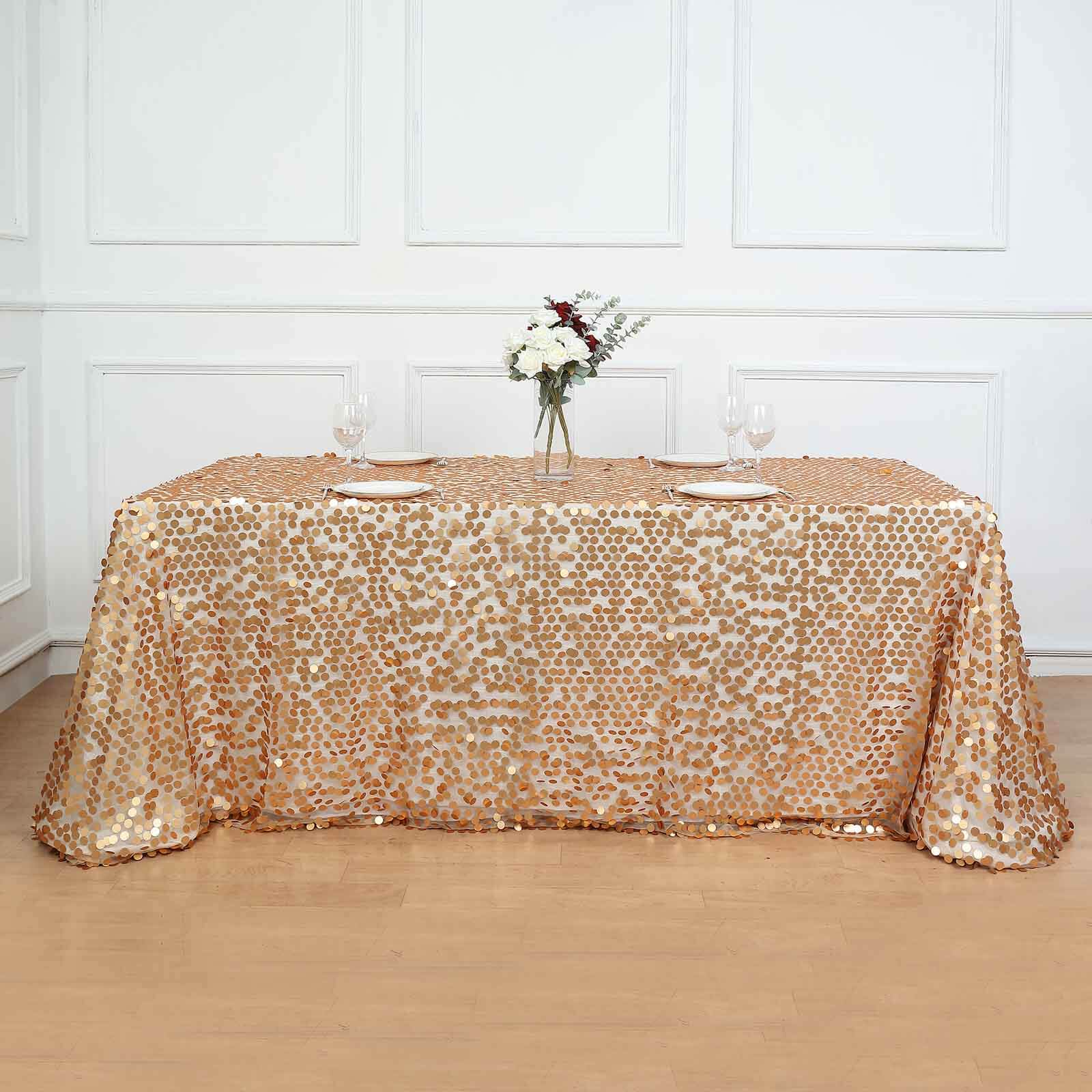 Sequin Rectangle Tablecloth 90"x156" Matte Champagne - Big Payette Seamless Table Cover - Image 7