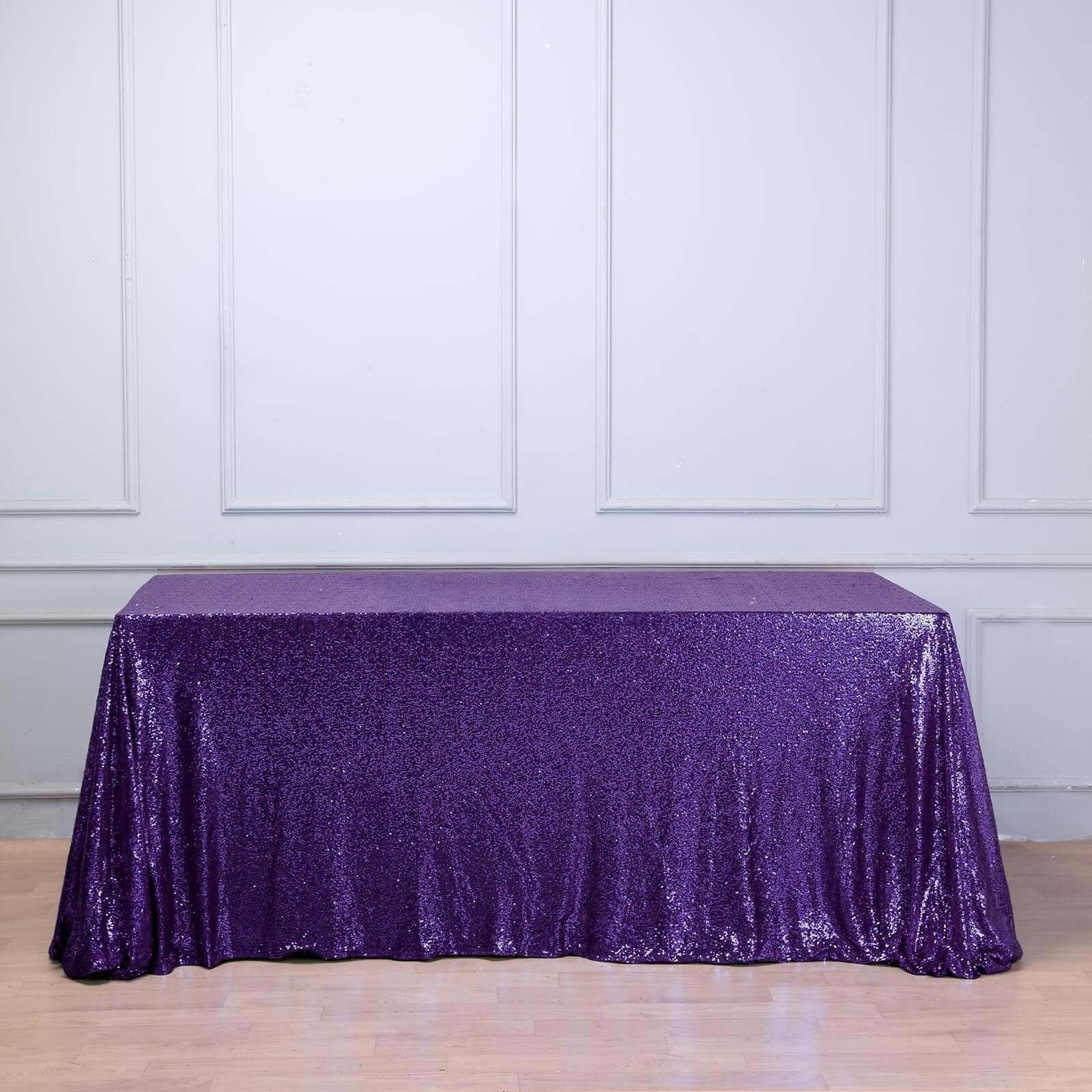Sequin Rectangle Tablecloth 90"x156" Purple - Seamless Shimmering Finish Table Cover