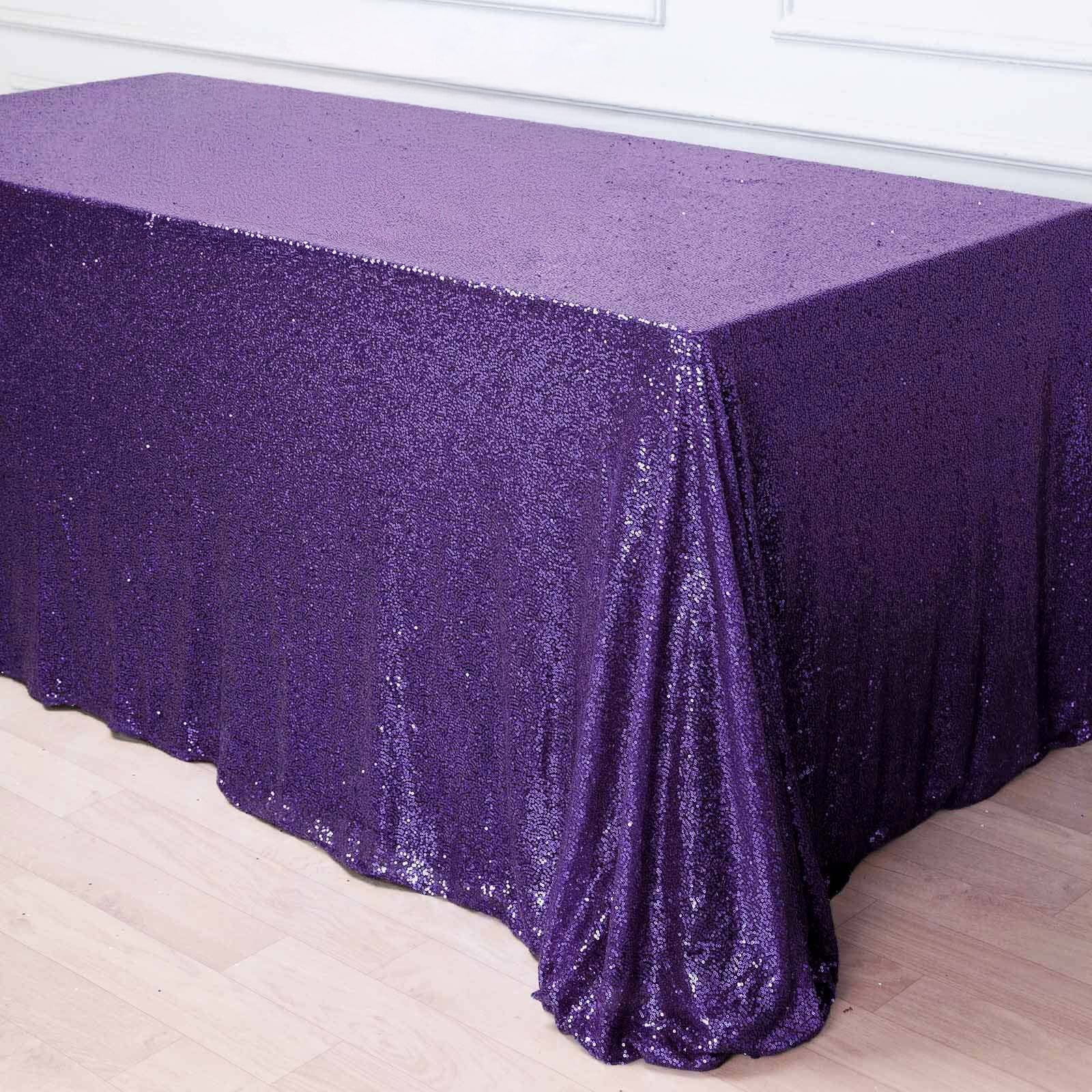 Sequin Rectangle Tablecloth 90"x156" Purple - Seamless Shimmering Finish Table Cover - Image 2