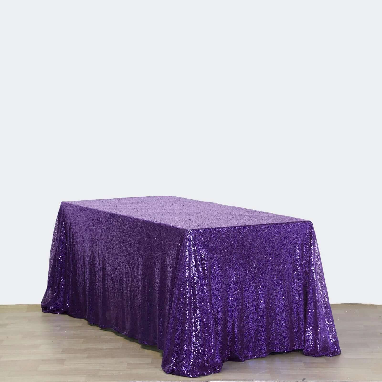 Sequin Rectangle Tablecloth 90"x156" Purple - Seamless Shimmering Finish Table Cover - Image 5