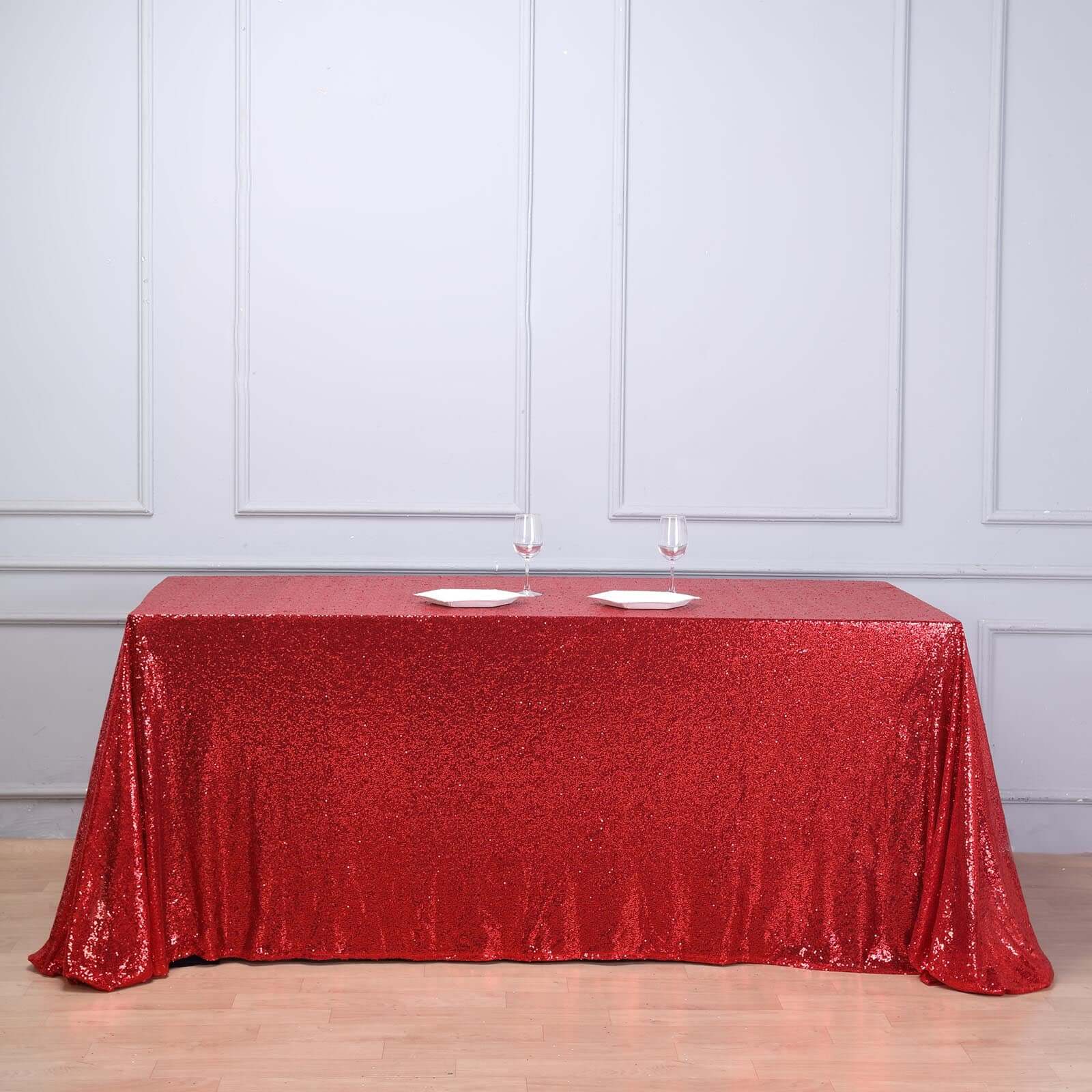Sequin Rectangle Tablecloth 90"x156" Red - Seamless Shimmering Finish Table Cover - Image 2