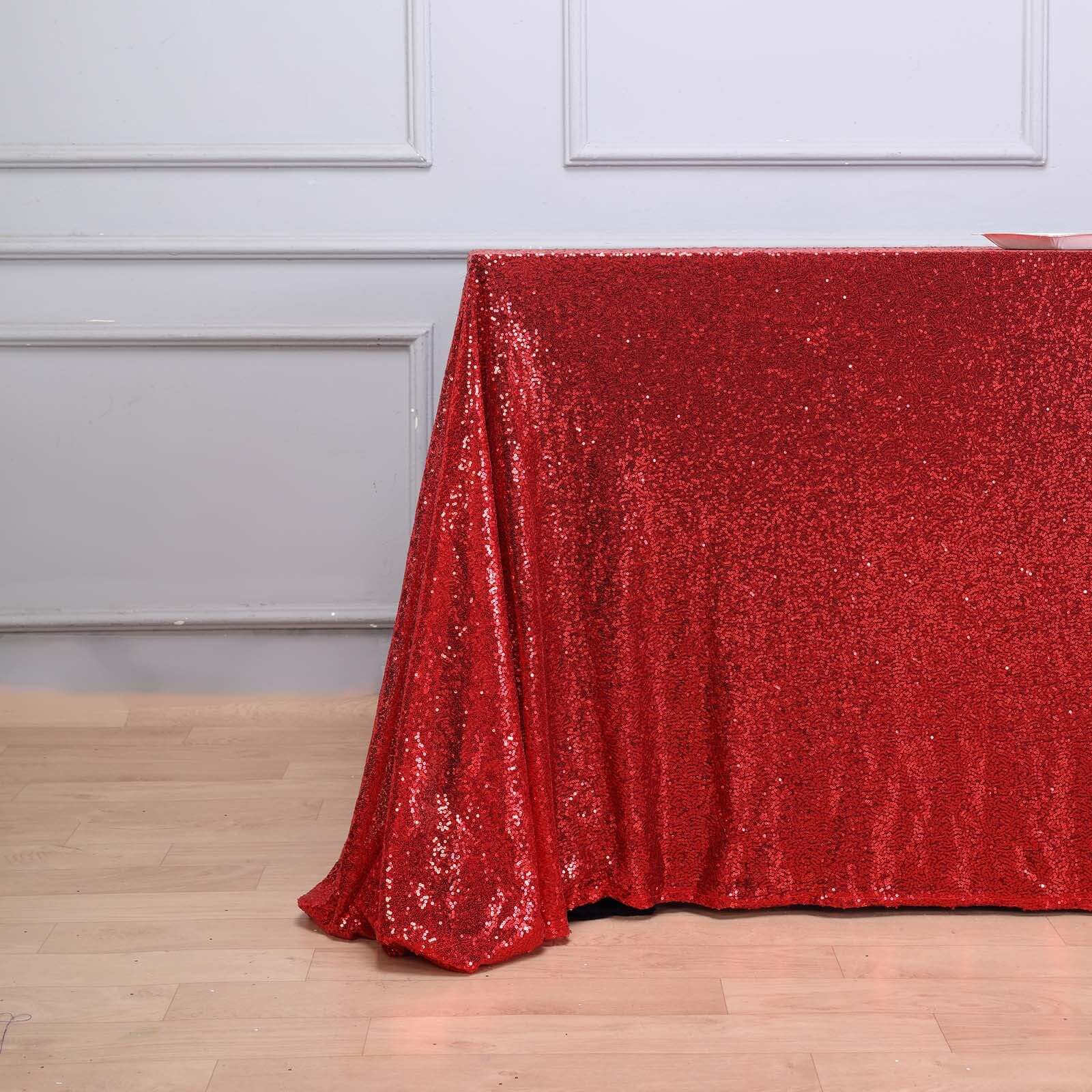 Sequin Rectangle Tablecloth 90"x156" Red - Seamless Shimmering Finish Table Cover - Image 6