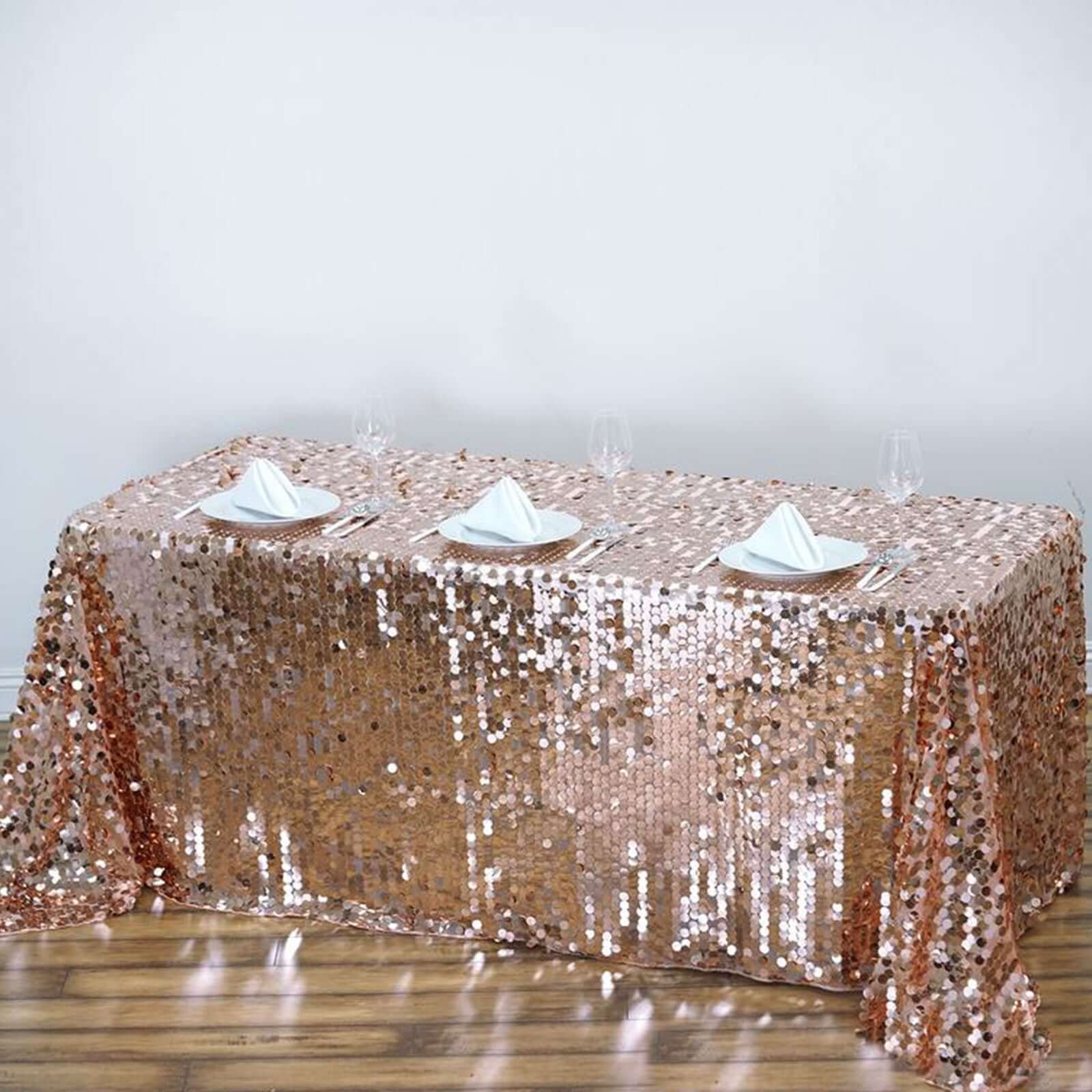 Sequin Rectangle Tablecloth 90"x156" Rose Gold - Big Payette Seamless Table Cover - Image 3