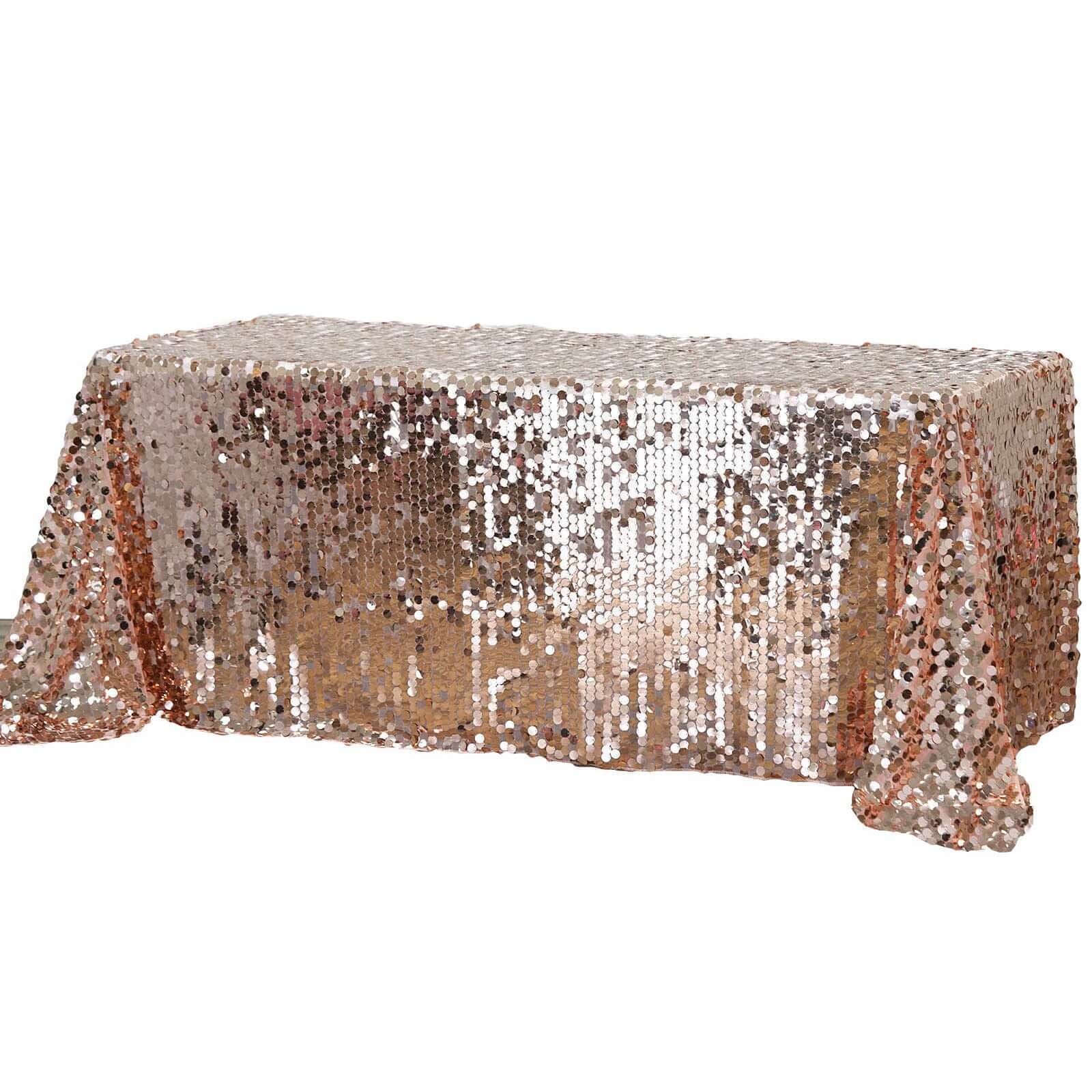 Sequin Rectangle Tablecloth 90"x156" Rose Gold - Big Payette Seamless Table Cover - Image 7