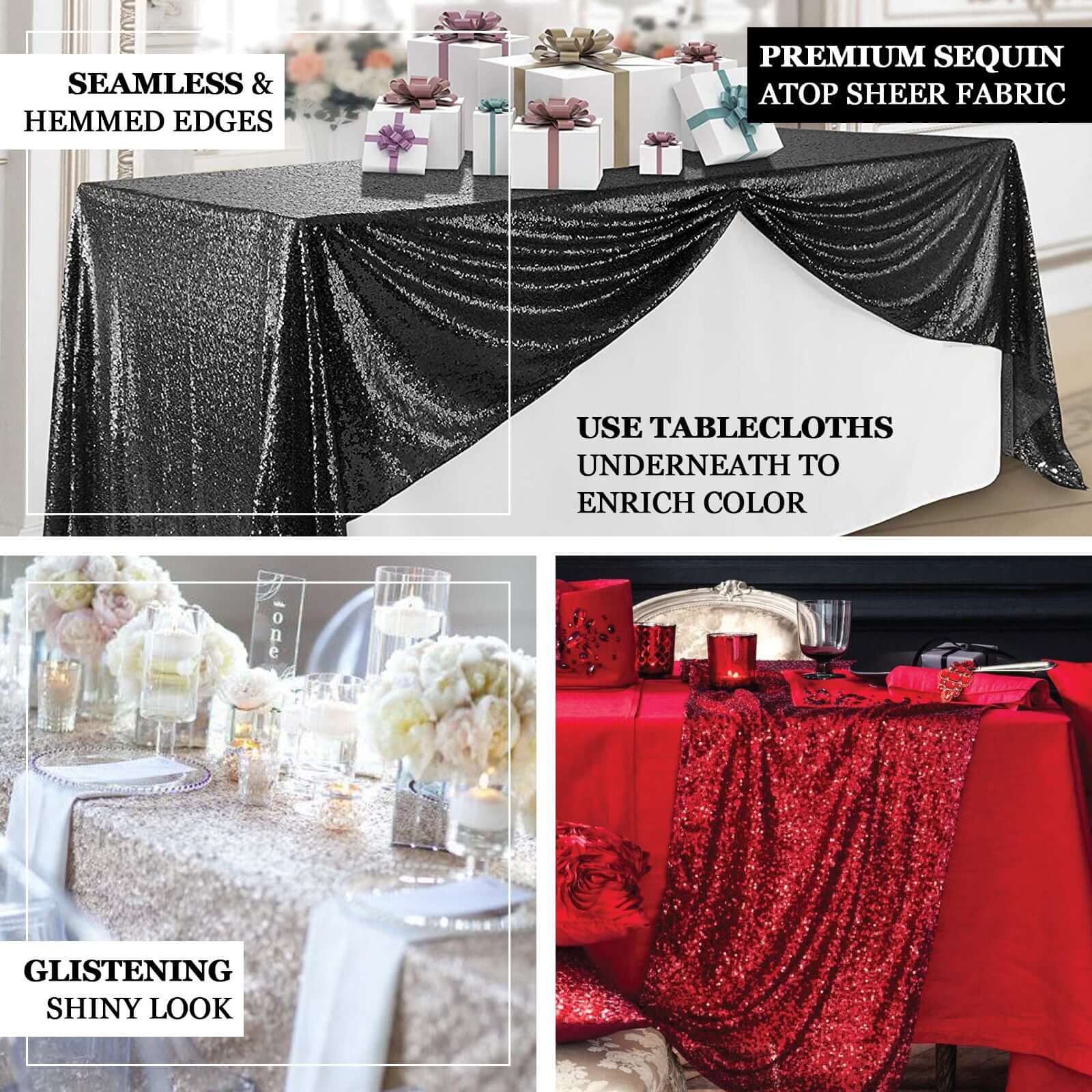Sequin Rectangle Tablecloth 90"x156" Royal Blue - Seamless Shimmering Finish Table Cover - Image 3
