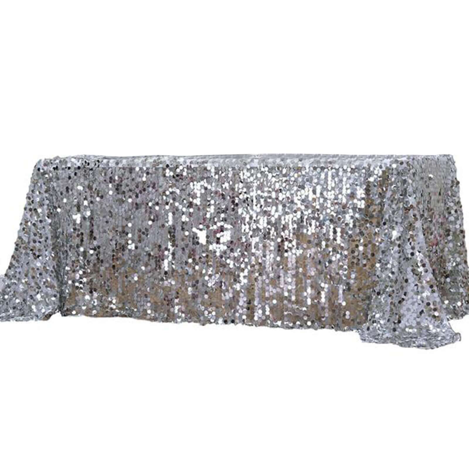 Sequin Rectangle Tablecloth 90"x156" Silver - Big Payette Seamless Table Cover - Image 5
