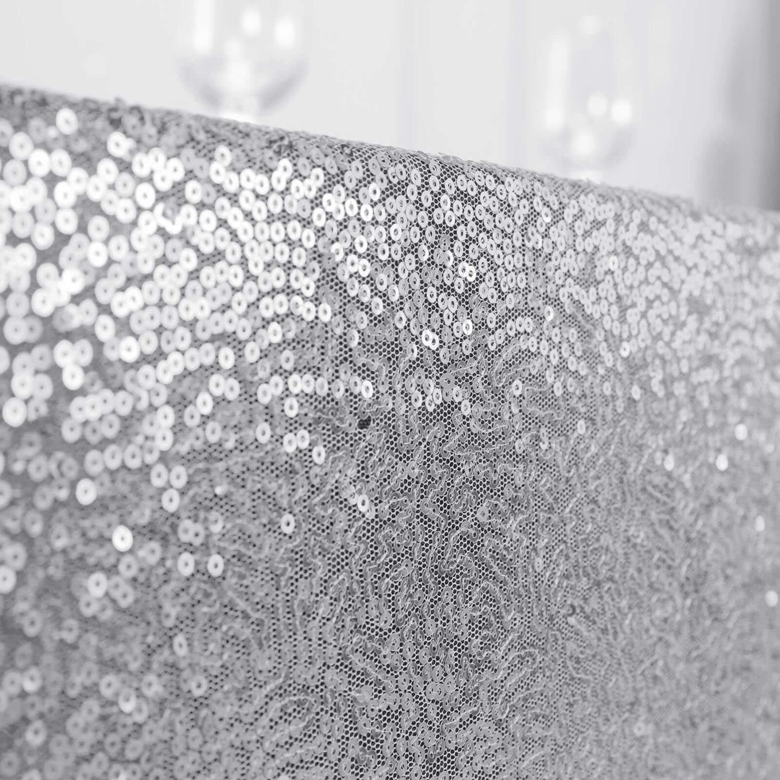 Sequin Rectangle Tablecloth 90"x156" Silver - Seamless Shimmering Finish Table Cover - Image 5