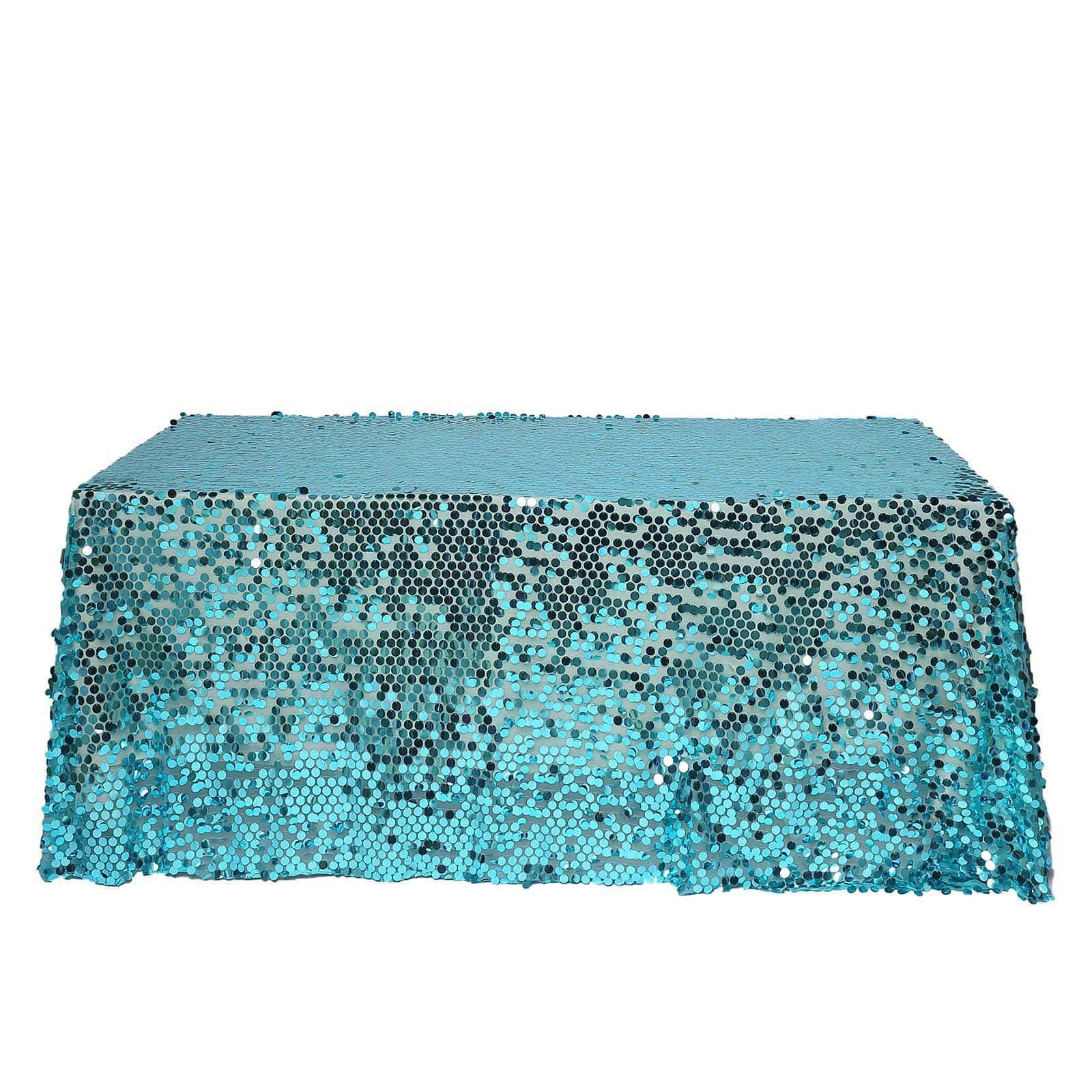 Sequin Rectangle Tablecloth 90"x156" Turquoise - Big Payette Seamless Table Cover - Image 7