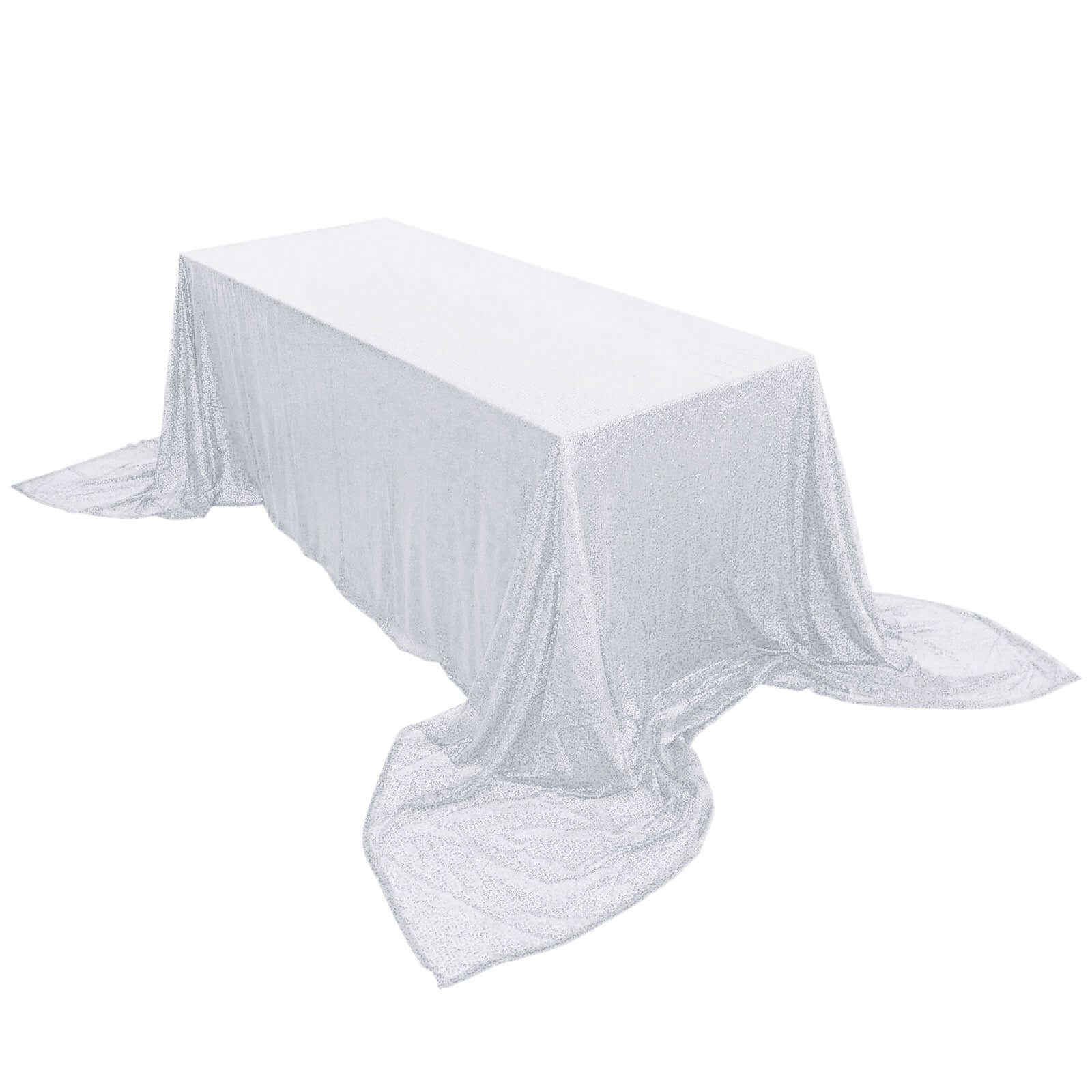 Sequin Rectangle Tablecloth 90"x156" White with Seamless Shimmering Finish - Refined Decor for Weddings - Image 6