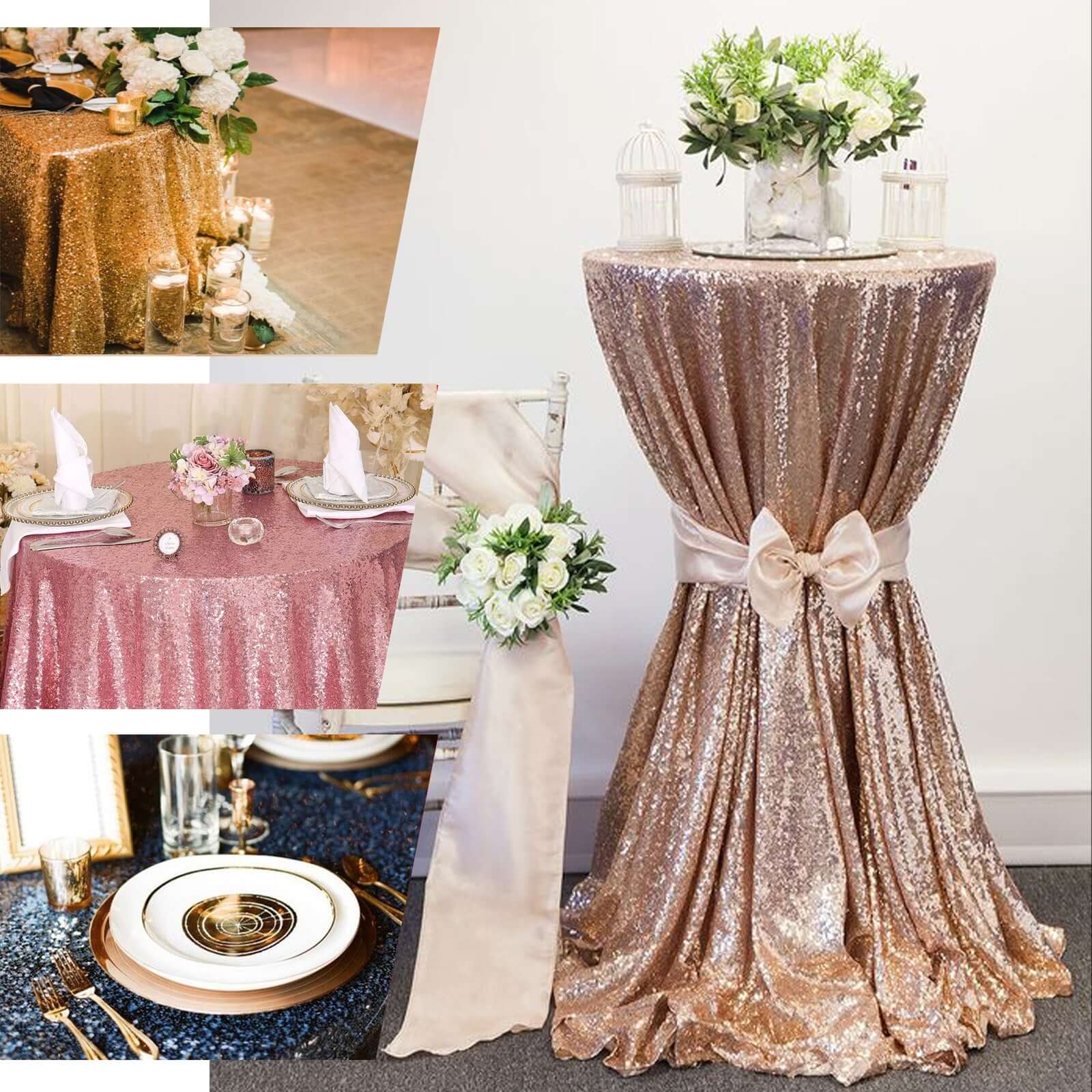 Sequin Round Tablecloth 108" Gold with Glittering Finish - Radiant Decor for Stylish Celebrations - Image 5