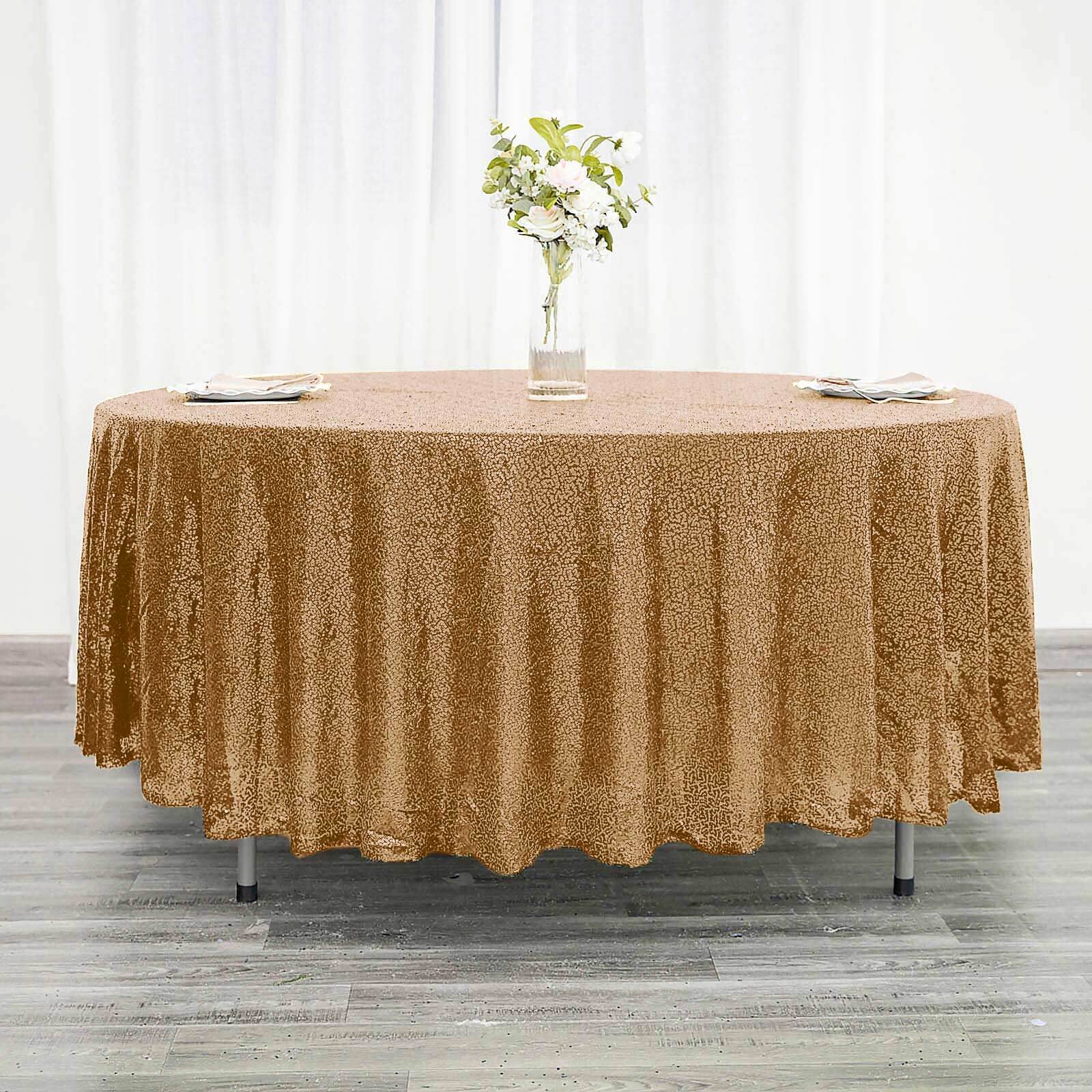 Sequin Round Tablecloth 108" Gold with Glittering Finish - Radiant Decor for Stylish Celebrations - Image 6