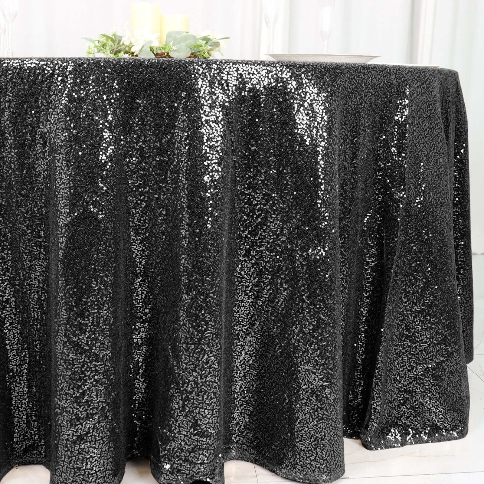 Sequin Round Tablecloth 120" Black - Seamless Table Cover - Image 2