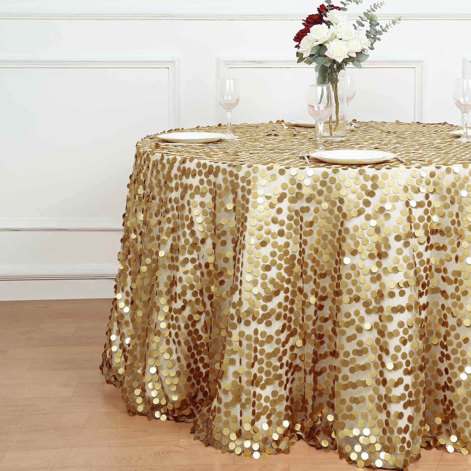 Sequin Round Tablecloth 120" Champagne - Big Payette Seamless Table Cover - Image 6