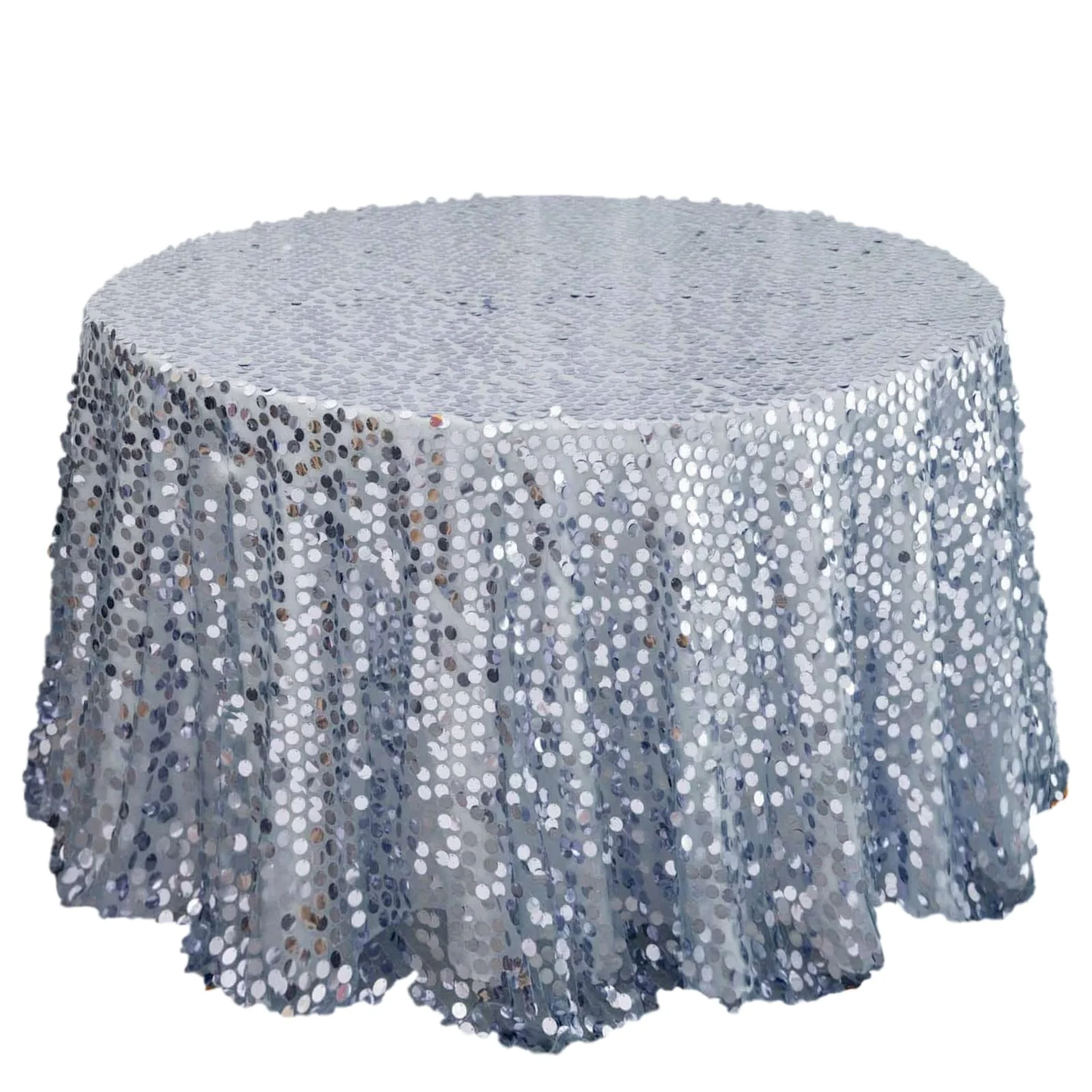 Sequin Round Tablecloth 120" Dusty Blue - Big Payette Seamless Table Cover - Image 6