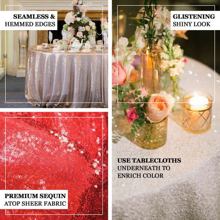 Sequin Round Tablecloth 120" Fuchsia - Seamless Table Cover - Image 3