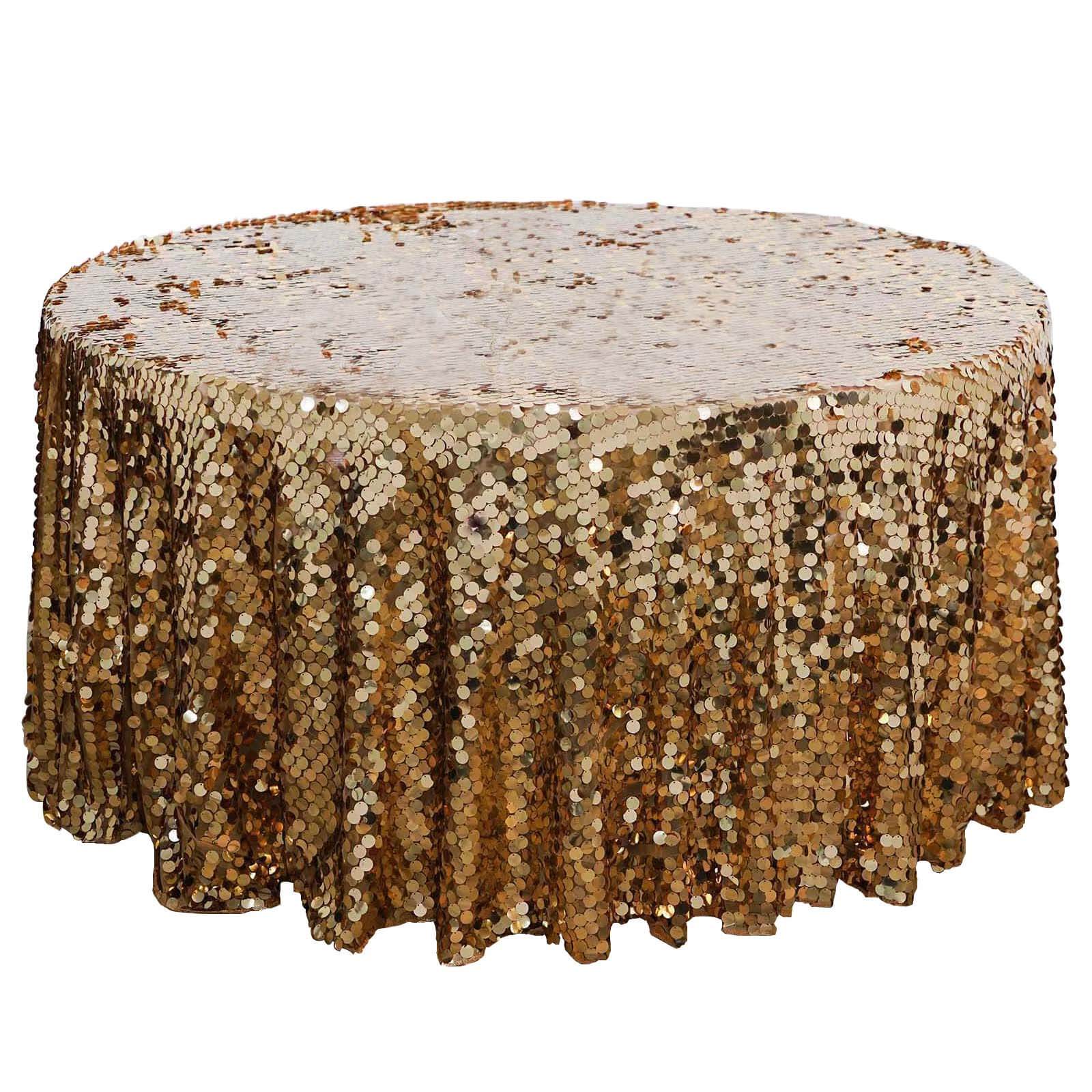 Sequin Round Tablecloth 120" Gold with Big Payette Design - Seamless Sparkly Decor for Premium Events - Image 6