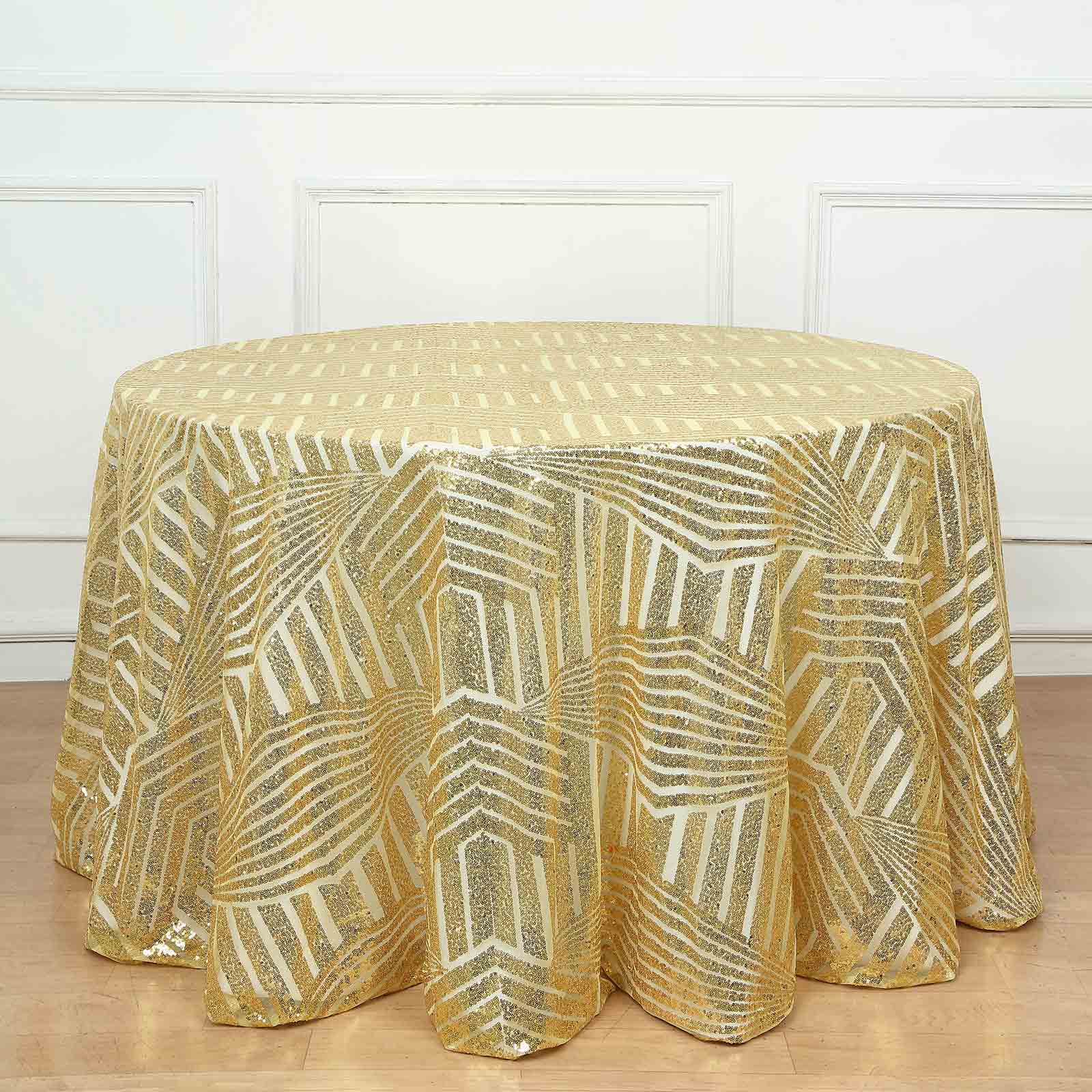 Sequin Round Tablecloth 120" Gold with Diamond Glitz Design - Seamless Chic Decor for Stylish Events