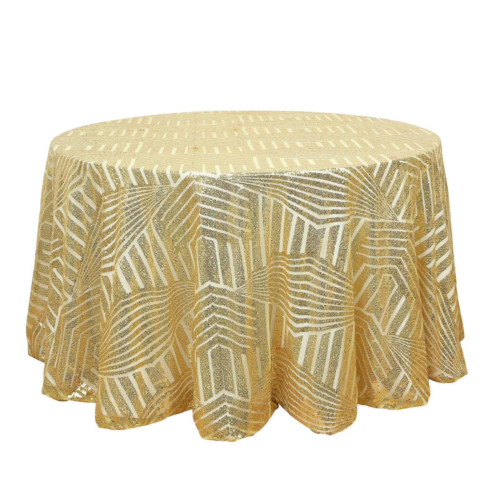 Sequin Round Tablecloth 120" Gold with Diamond Glitz Design - Seamless Chic Decor for Stylish Events - Image 7