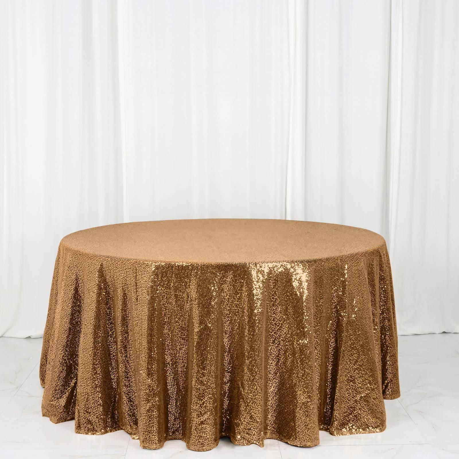 Sequin Round Tablecloth 120" Gold with Seamless Sparkly Finish - Glamorous Table Cover for Luxe Occasions - Image 4