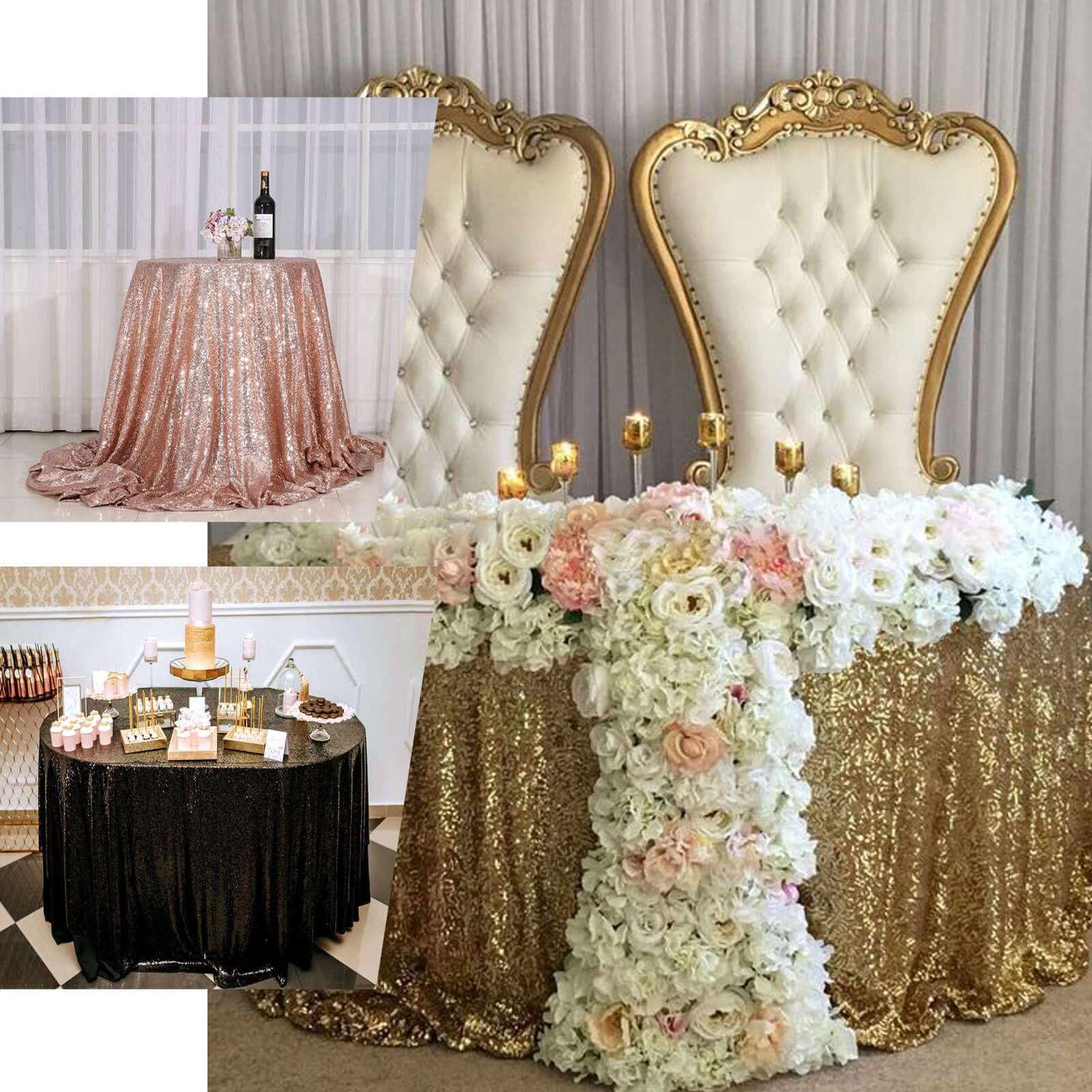 Sequin Round Tablecloth 120" Gold with Seamless Sparkly Finish - Glamorous Table Cover for Luxe Occasions - Image 7