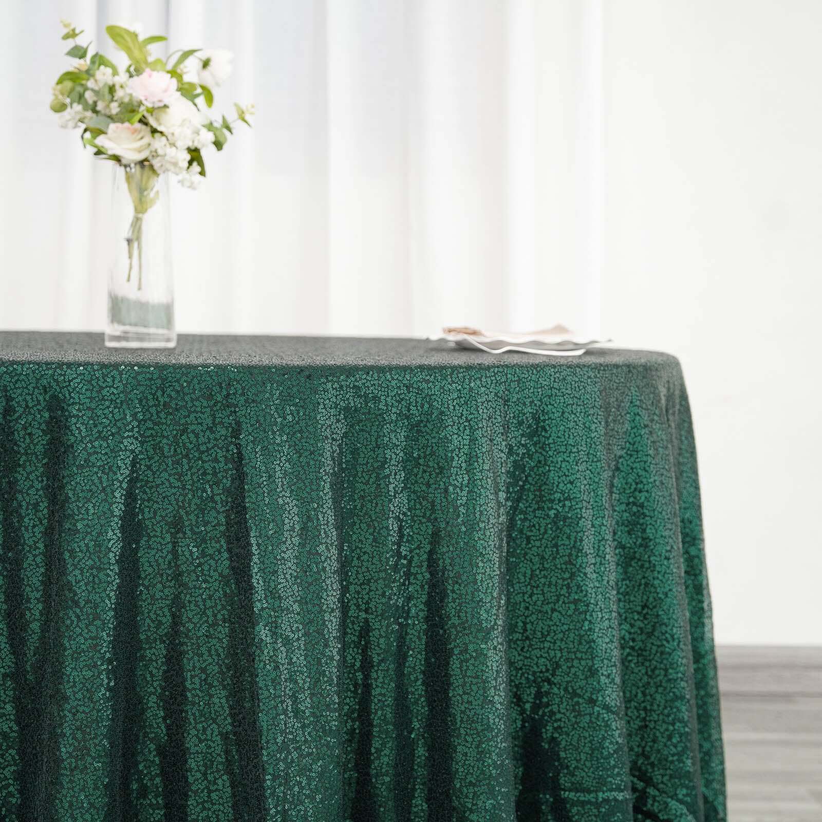 Sequin Round Tablecloth 120" Hunter Emerald Green - Seamless Table Cover - Image 2
