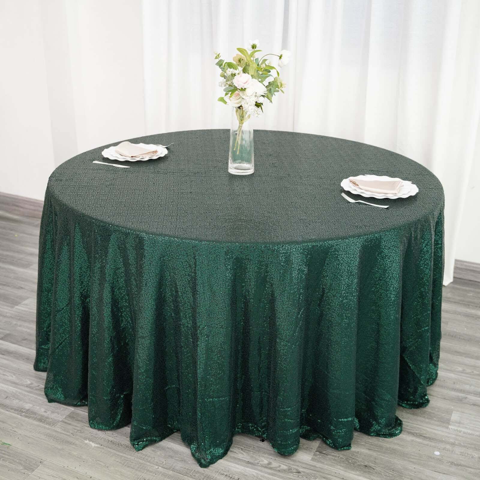 Sequin Round Tablecloth 120" Hunter Emerald Green - Seamless Table Cover - Image 5