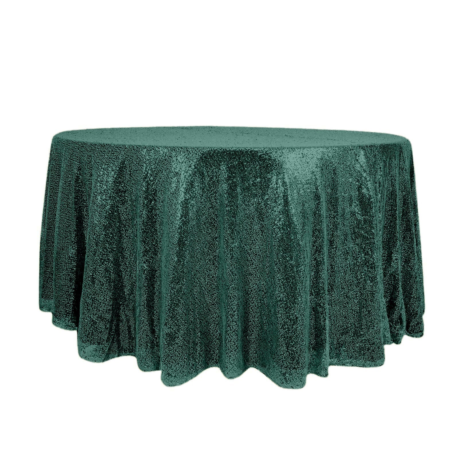 Sequin Round Tablecloth 120" Hunter Emerald Green - Seamless Table Cover - Image 7