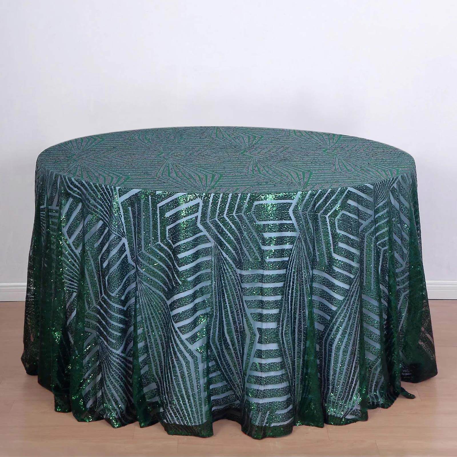 Sequin Round Tablecloth 120" Hunter Emerald Green with Diamond Glitz Design - Seamless Table Topper