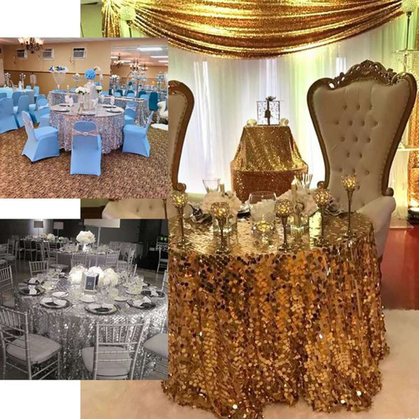 Sequin Round Tablecloth 120" Iridescent Blue - Big Payette Seamless Table Cover - Image 4