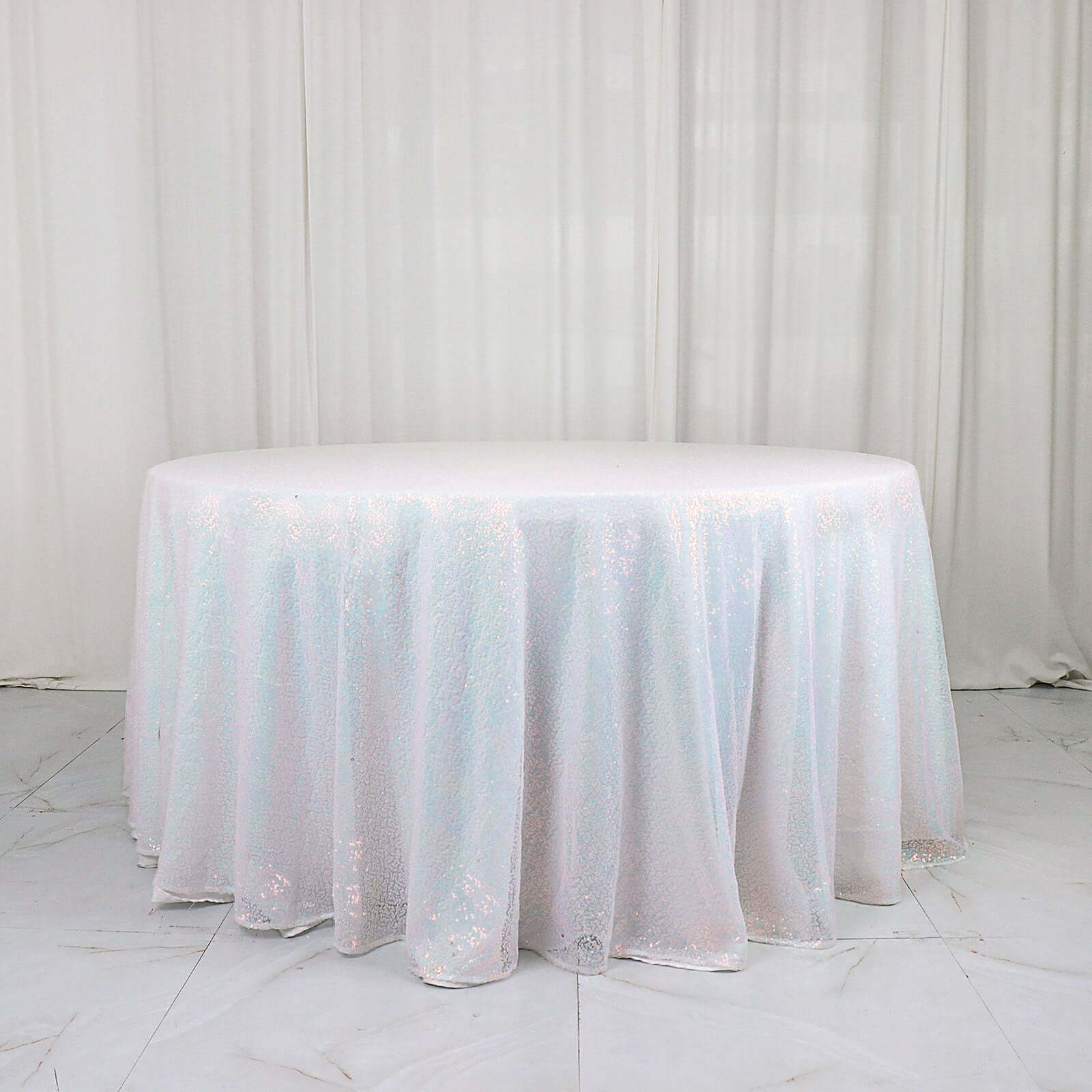 Sequin Round Tablecloth 120" Iridescent Blue - Seamless Table Cover
