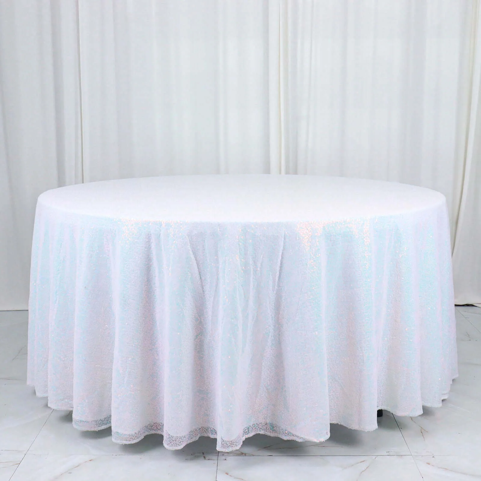 Sequin Round Tablecloth 120" Iridescent Blue - Seamless Table Cover - Image 6