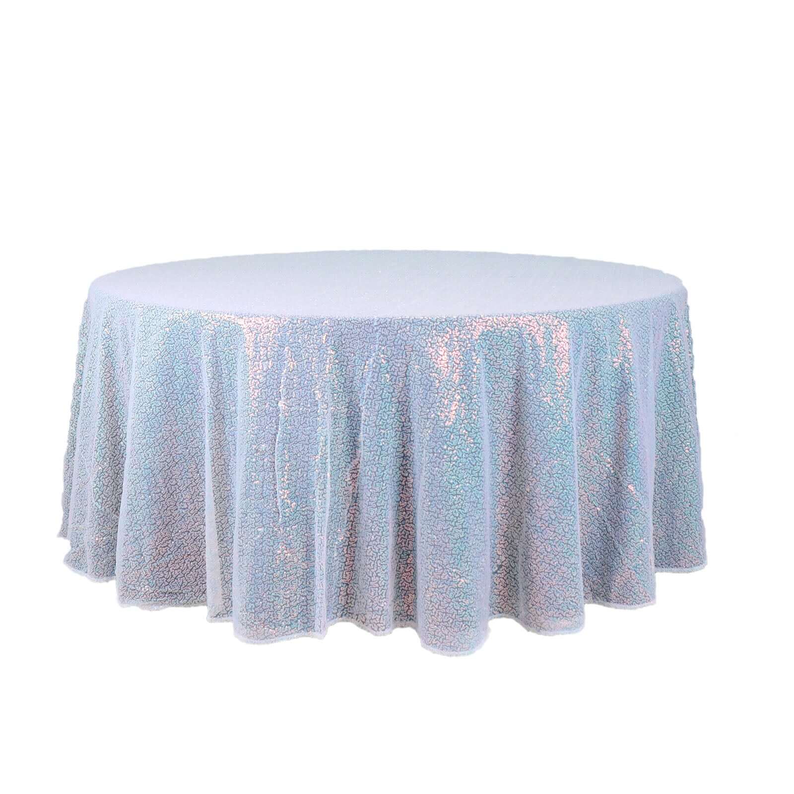 Sequin Round Tablecloth 120" Iridescent Blue - Seamless Table Cover - Image 7