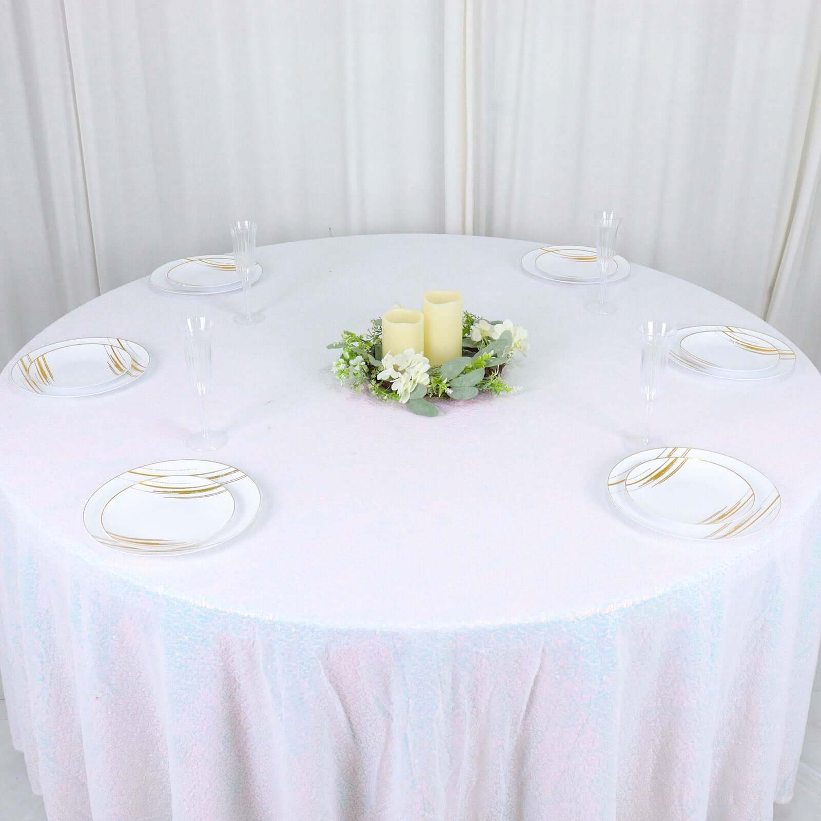 Sequin Round Tablecloth 120" Iridescent Blue - Seamless Table Cover - Image 8