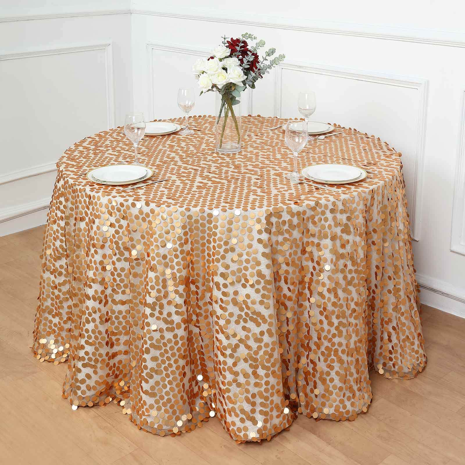 Sequin Round Tablecloth 120" Matte Champagne - Big Payette Seamless Table Cover - Image 5